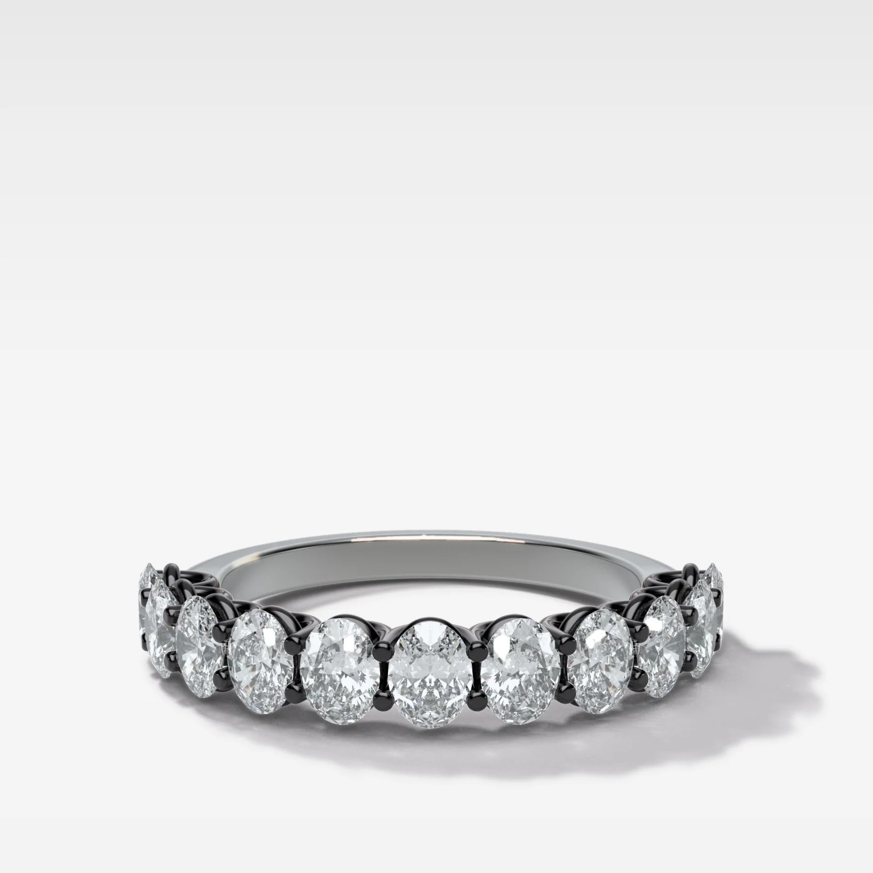 Blackened Petite Shared Prong Wedding Band with Oval Diamonds - Image 3