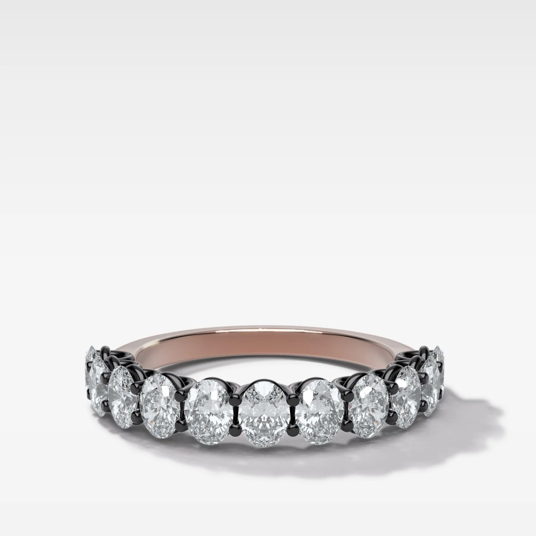 Blackened Petite Shared Prong Wedding Band with Oval Diamonds - Image 4