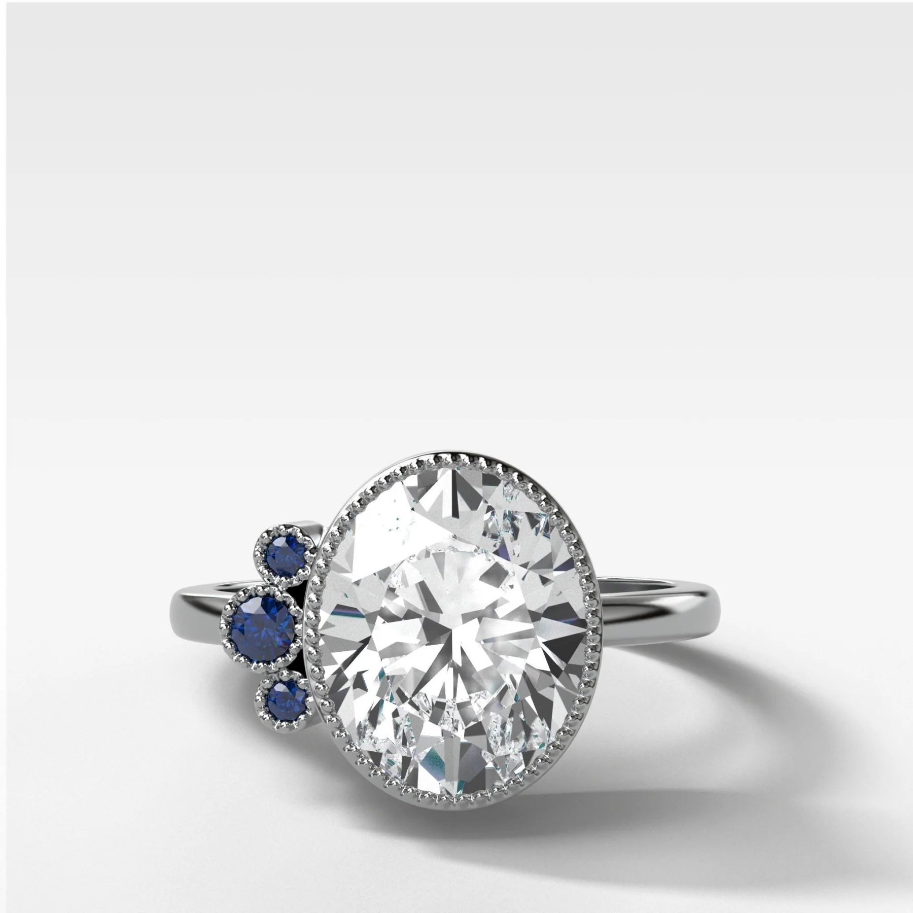 Blue Sapphire Cluster Engagement Ring With Oval Cut - Image 2