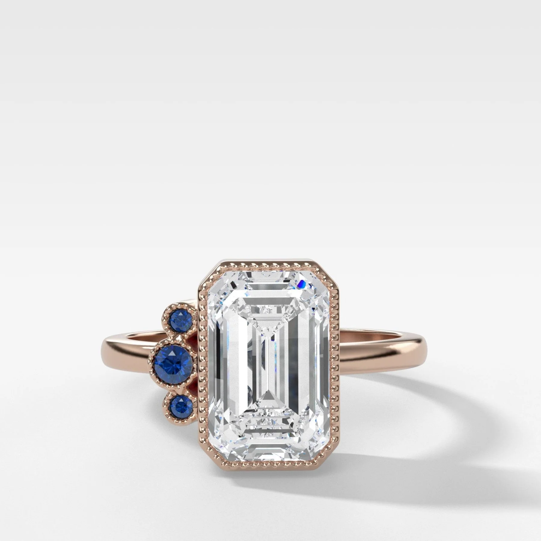 Blue Sapphire Cluster Engagement Ring With Emerald Cut - Image 3