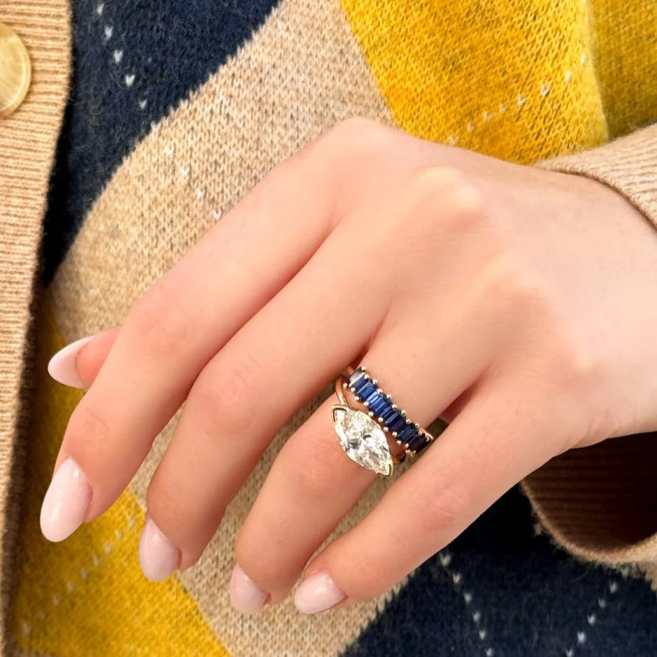 Blue Sapphire Baguette Wedding Band - Image 5