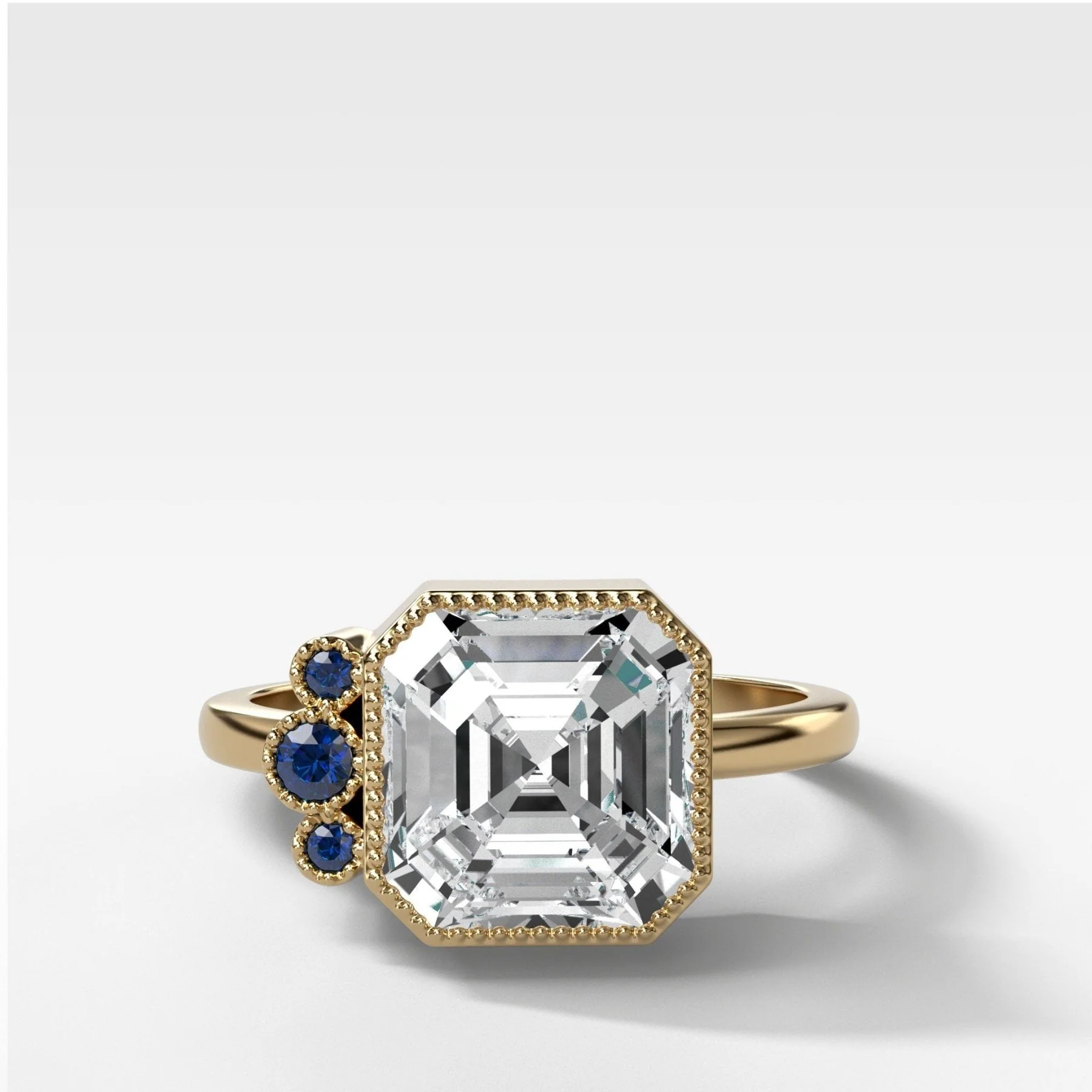 Blue Sapphire Cluster Engagement Ring With Asscher Cut