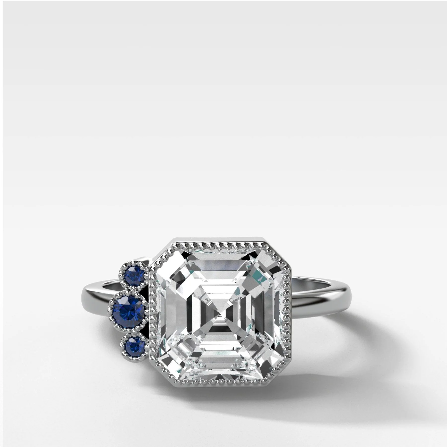 Blue Sapphire Cluster Engagement Ring With Asscher Cut - Image 2
