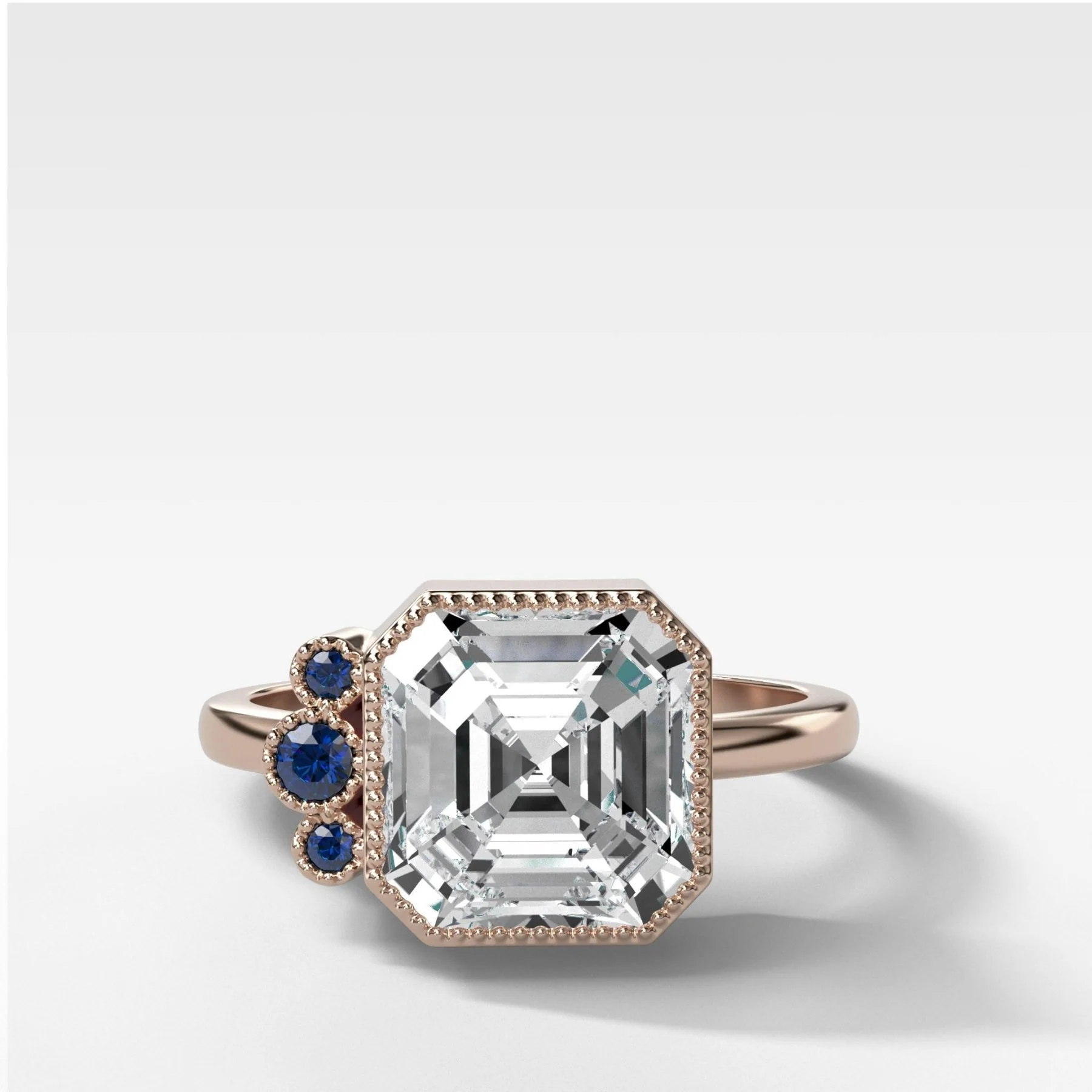 Blue Sapphire Cluster Engagement Ring With Asscher Cut - Image 3