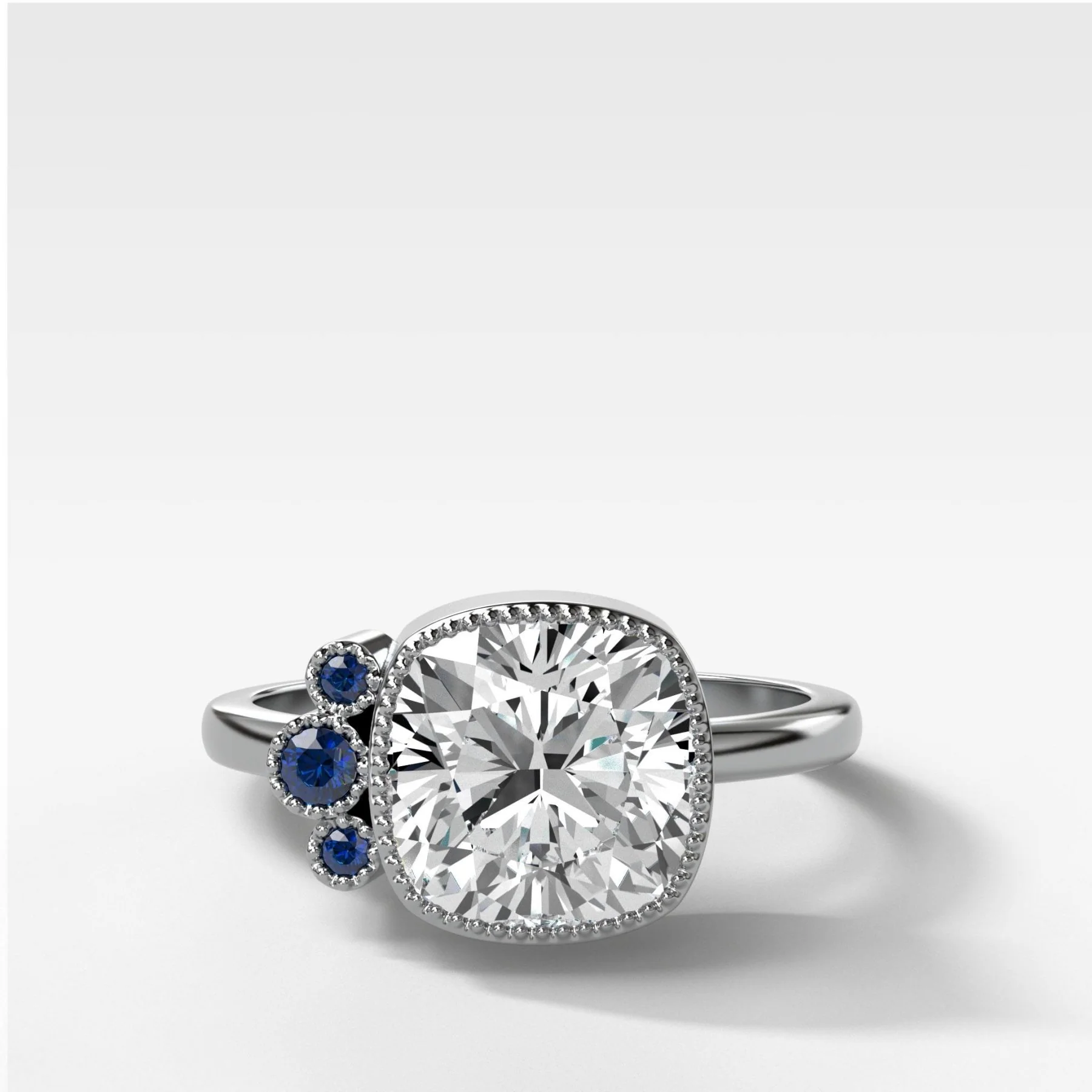Blue Sapphire Cluster Engagement Ring With Cushion Cut - Image 3