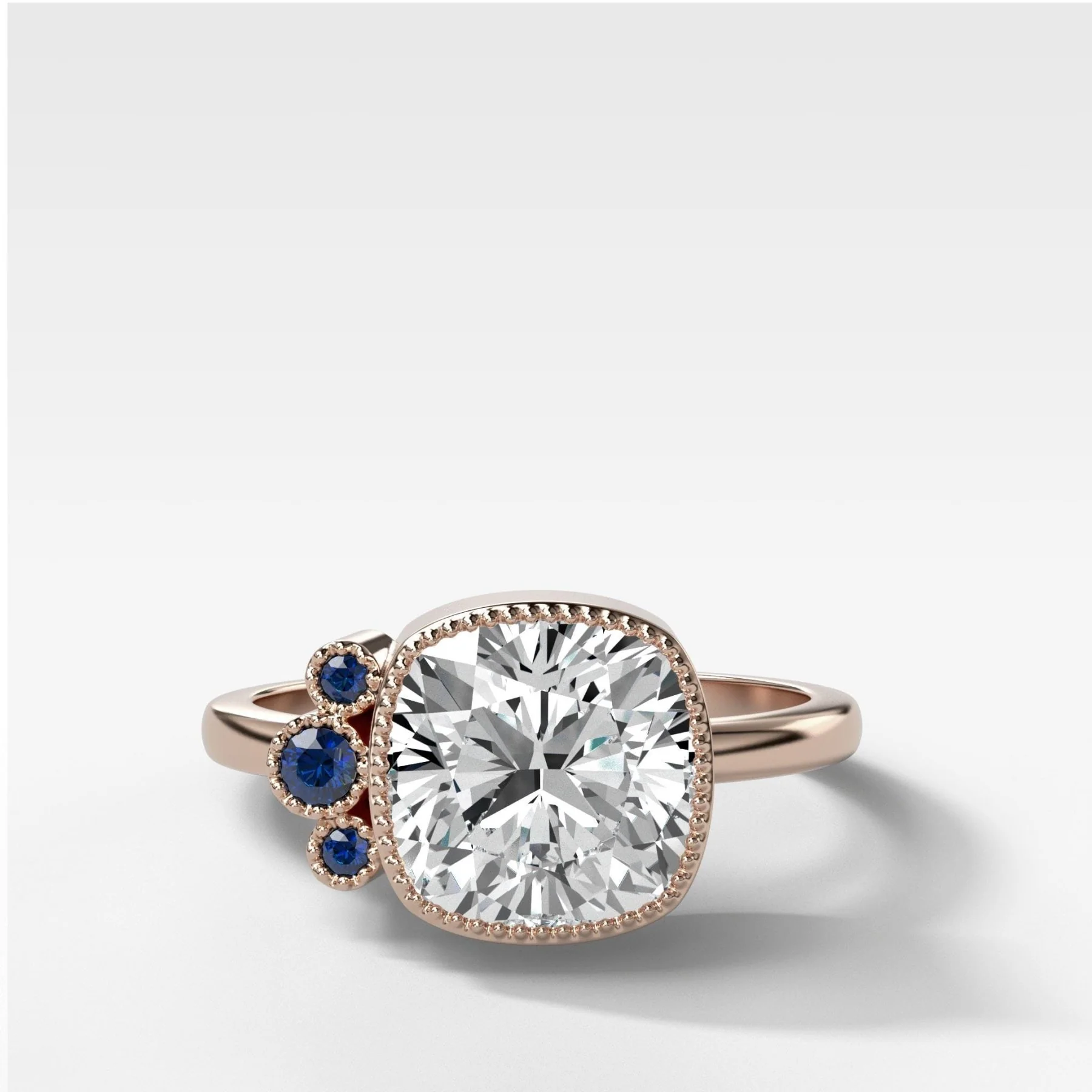 Blue Sapphire Cluster Engagement Ring With Cushion Cut - Image 4