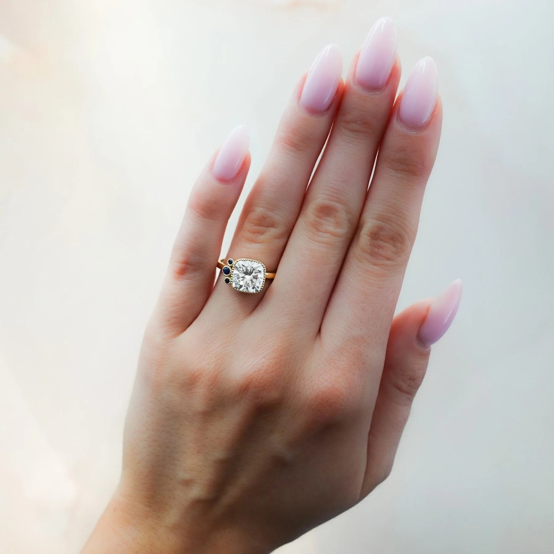 Blue Sapphire Cluster Engagement Ring With Cushion Cut - Image 5