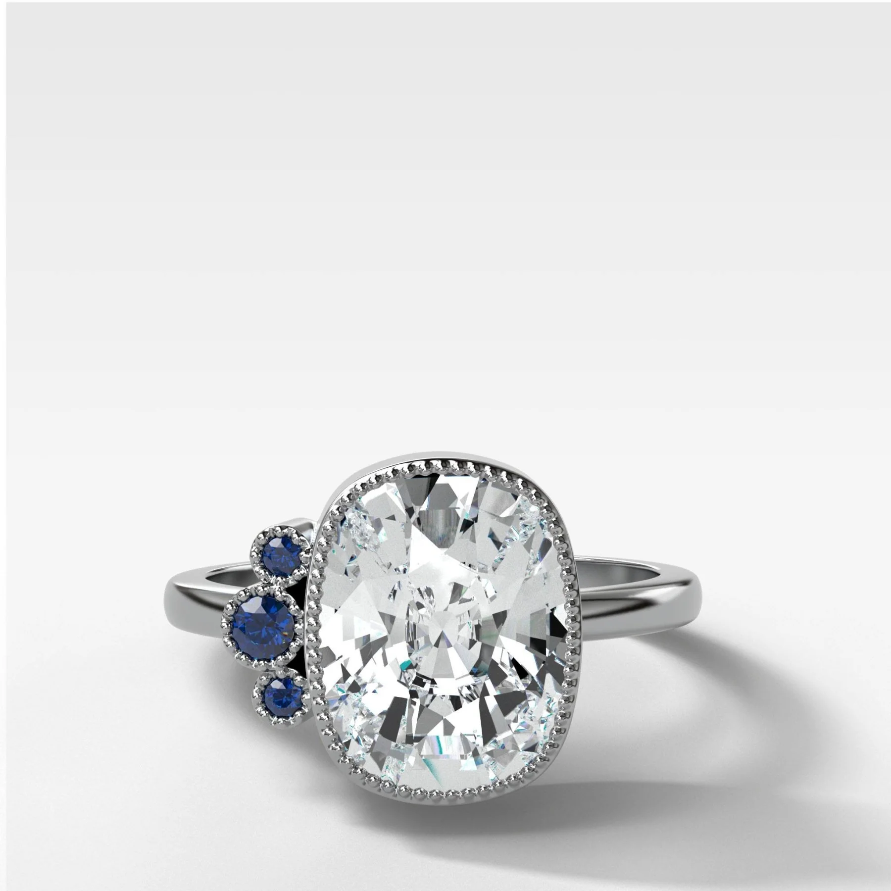 Blue Sapphire Cluster Engagement Ring With Elongated Cushion Cut - Image 2