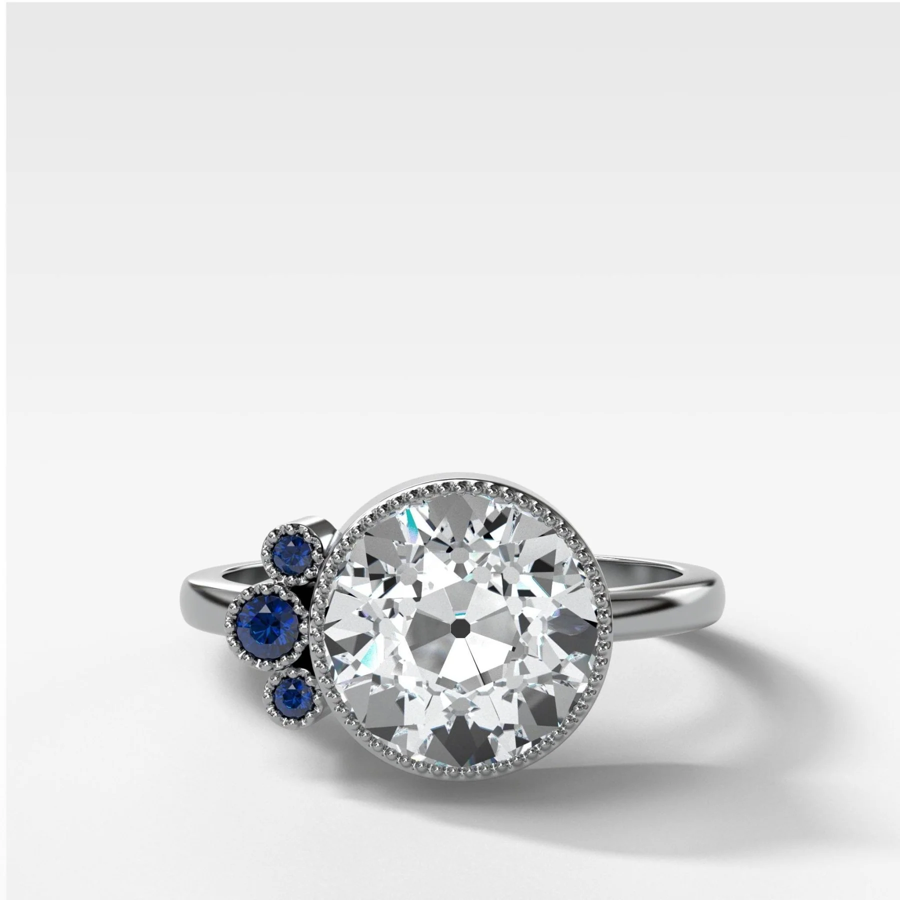 Blue Sapphire Cluster Engagement Ring With Old Euro Cut - Image 2
