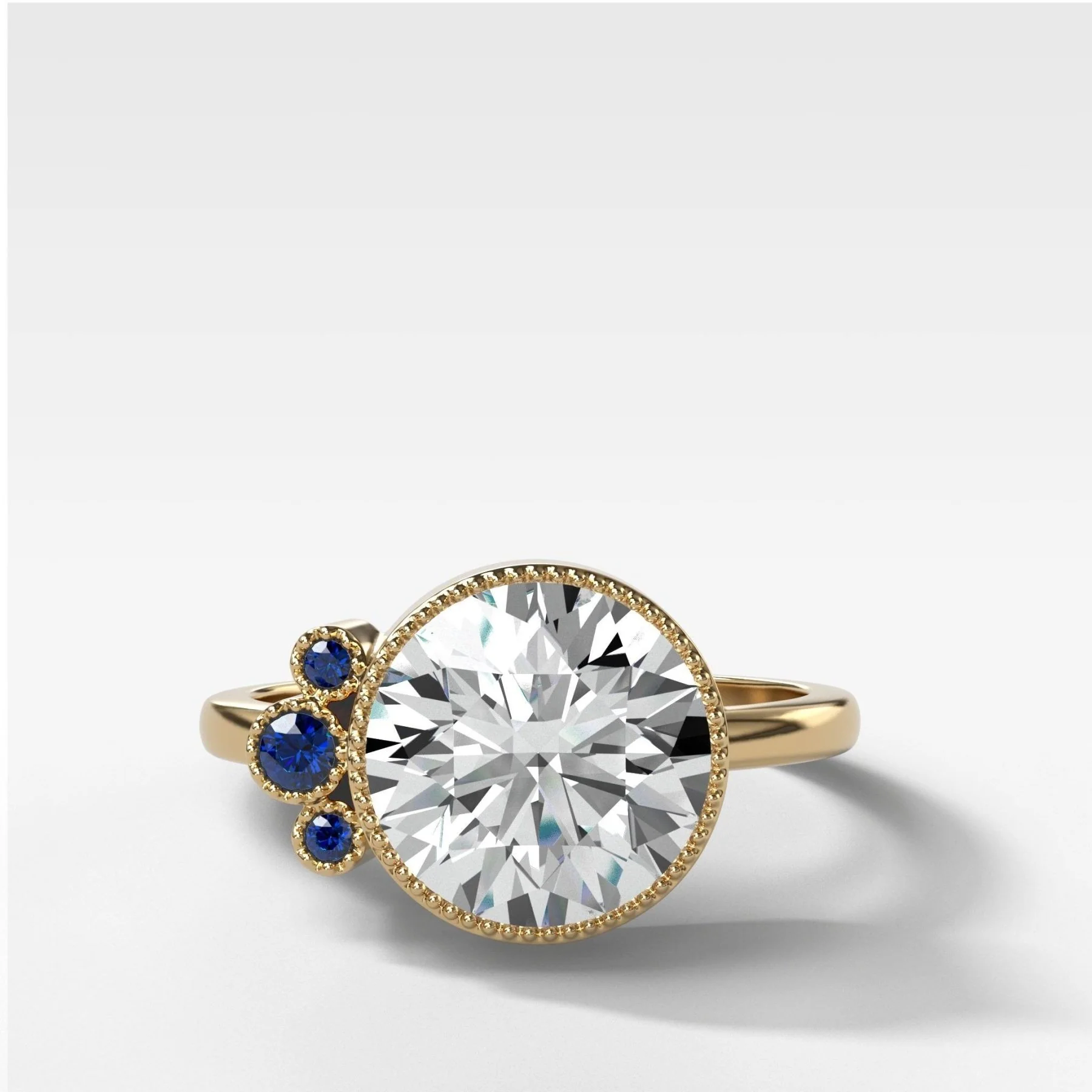 Blue Sapphire Cluster Engagement Ring With Round Cut
