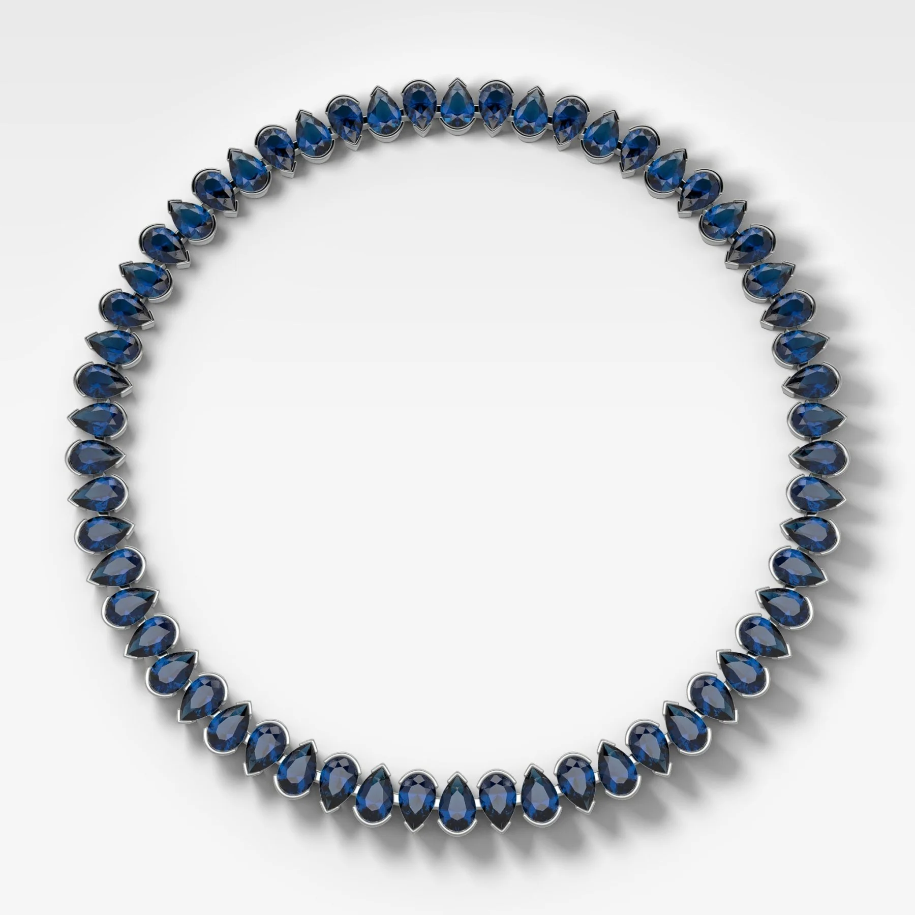 Blue Sapphire Half Bezel Pear Cut Diamond Choker Necklace