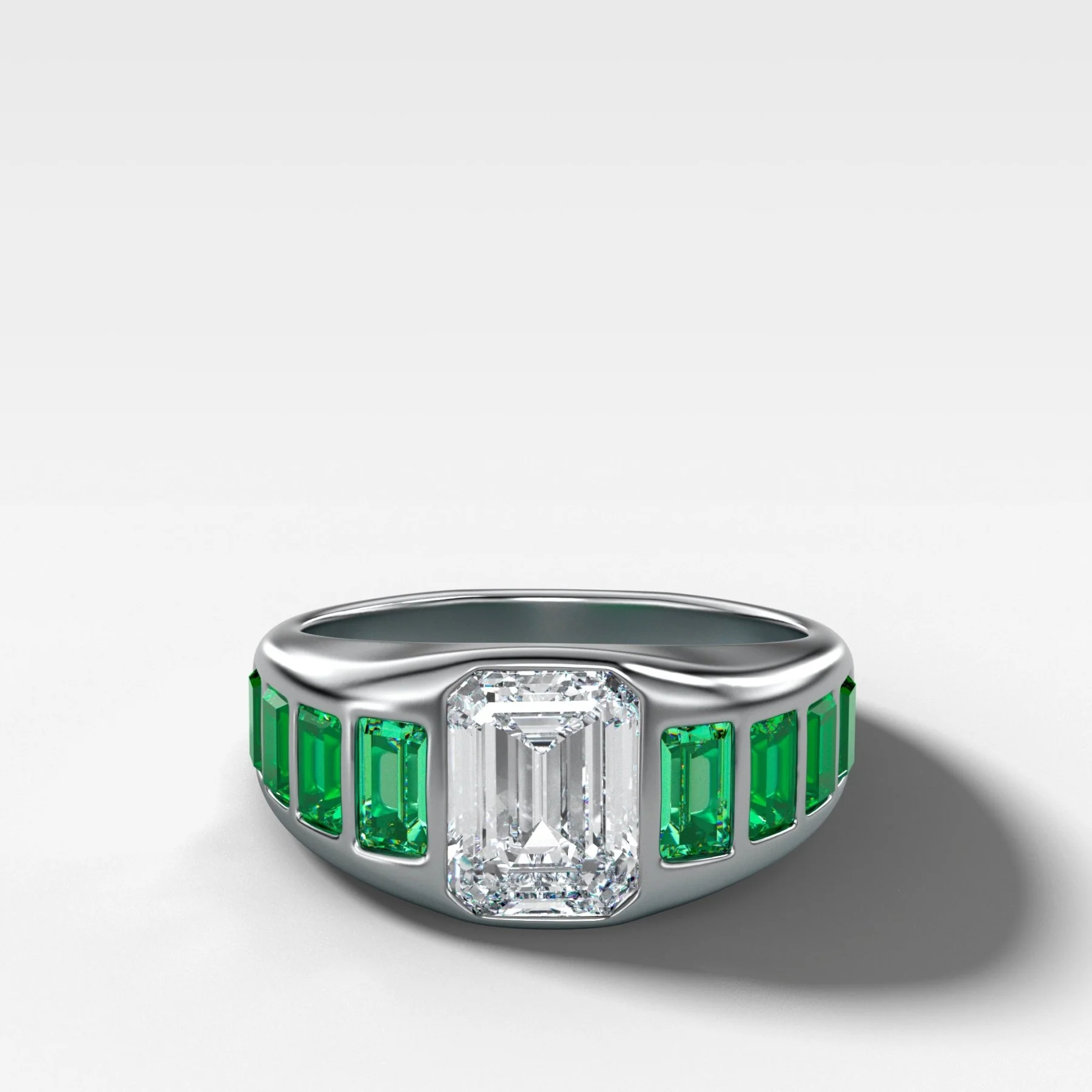Brick Road Engagement Ring with Green Emeralds and an Emerald Cut - Image 5