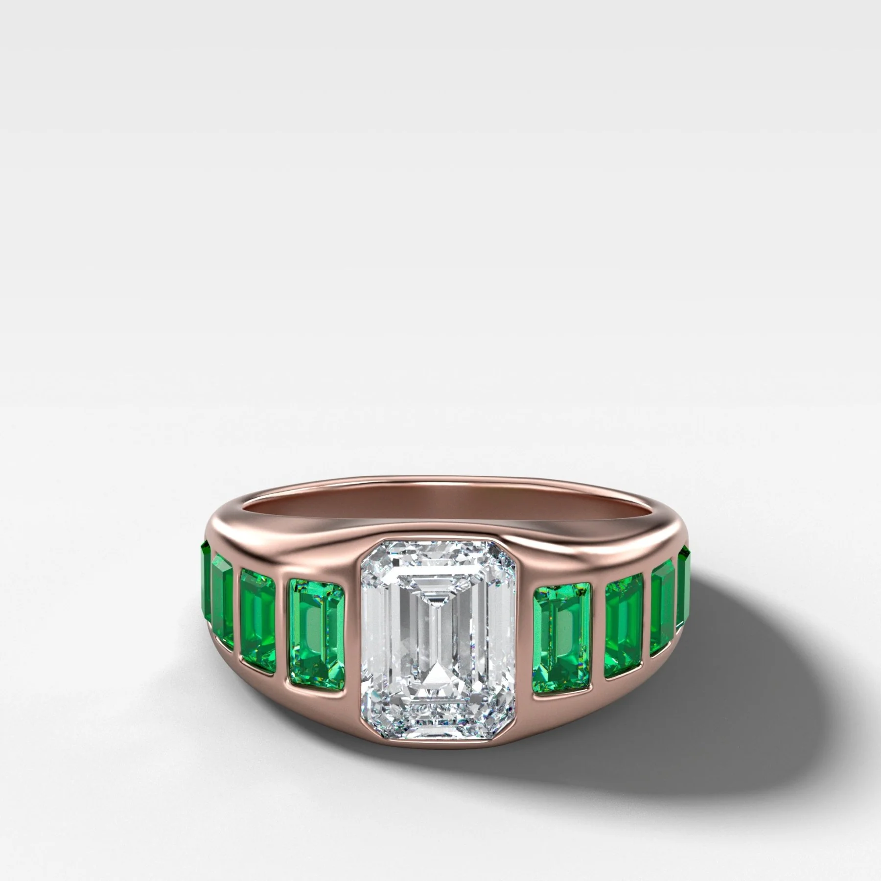 Brick Road Engagement Ring with Green Emeralds and an Emerald Cut - Image 6
