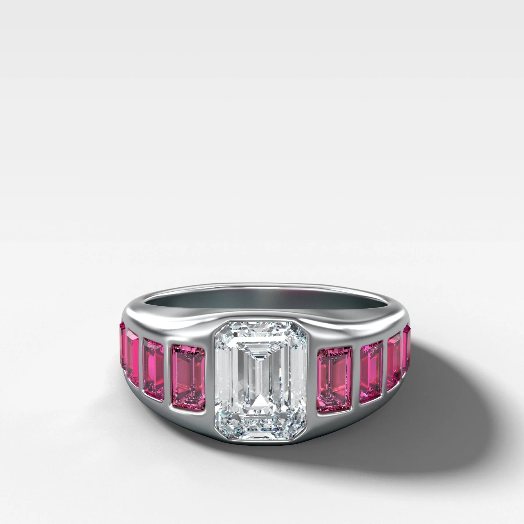Brick Road Engagement Ring with Ombré Red Rubies and an Emerald Cut - Image 3