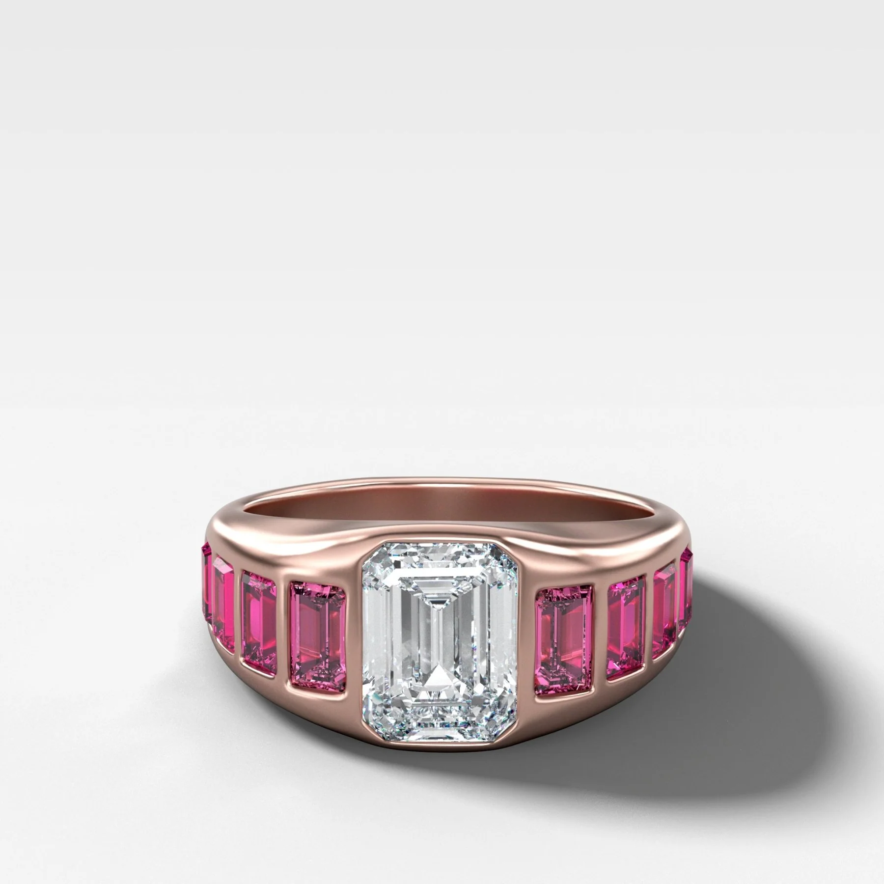 Brick Road Engagement Ring with Ombré Red Rubies and an Emerald Cut - Image 4