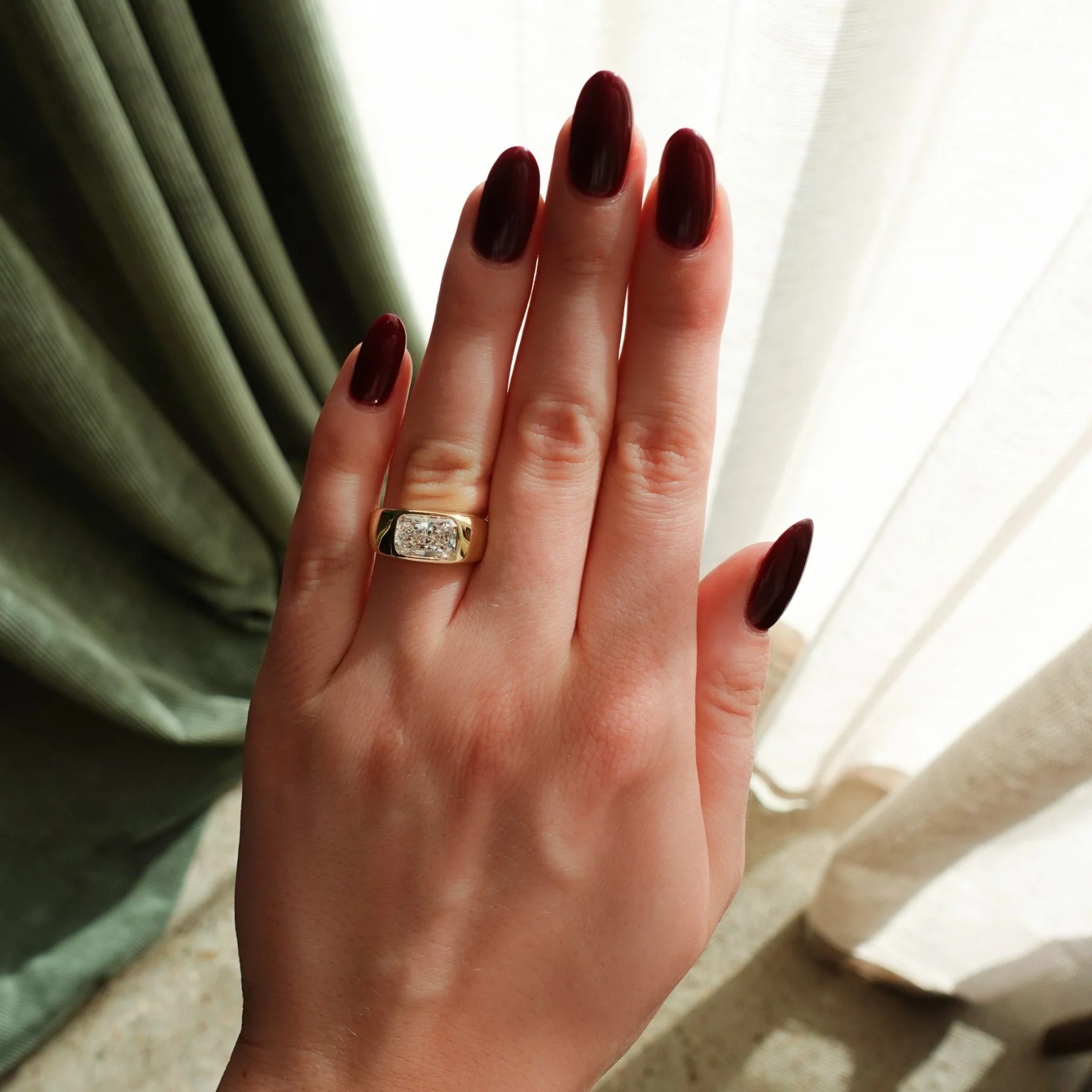 Burnished Solitaire Engagement Ring with Elongated Radiant Cut Diamond - Image 2