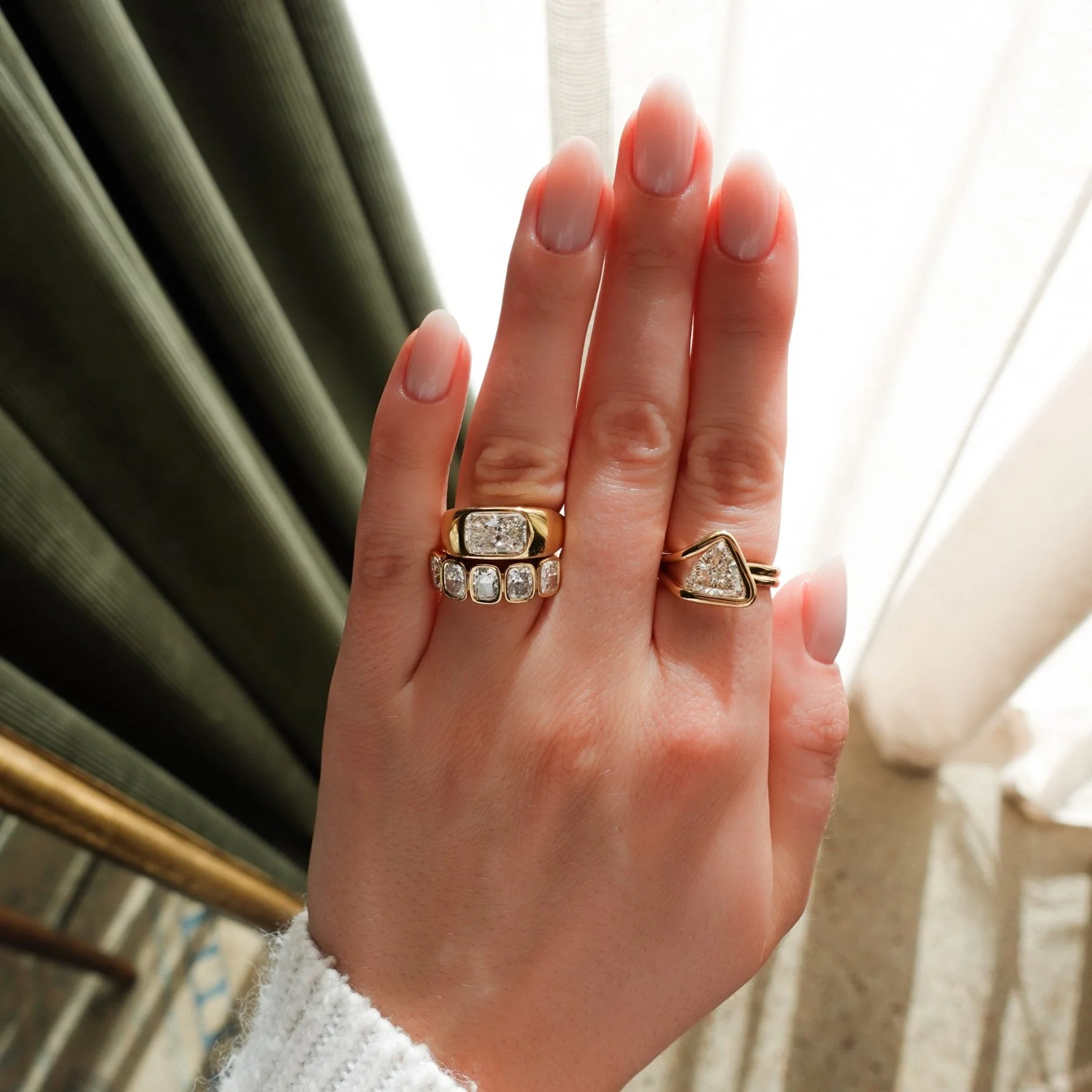 Burnished Solitaire Engagement Ring with Elongated Radiant Cut Diamond - Image 5