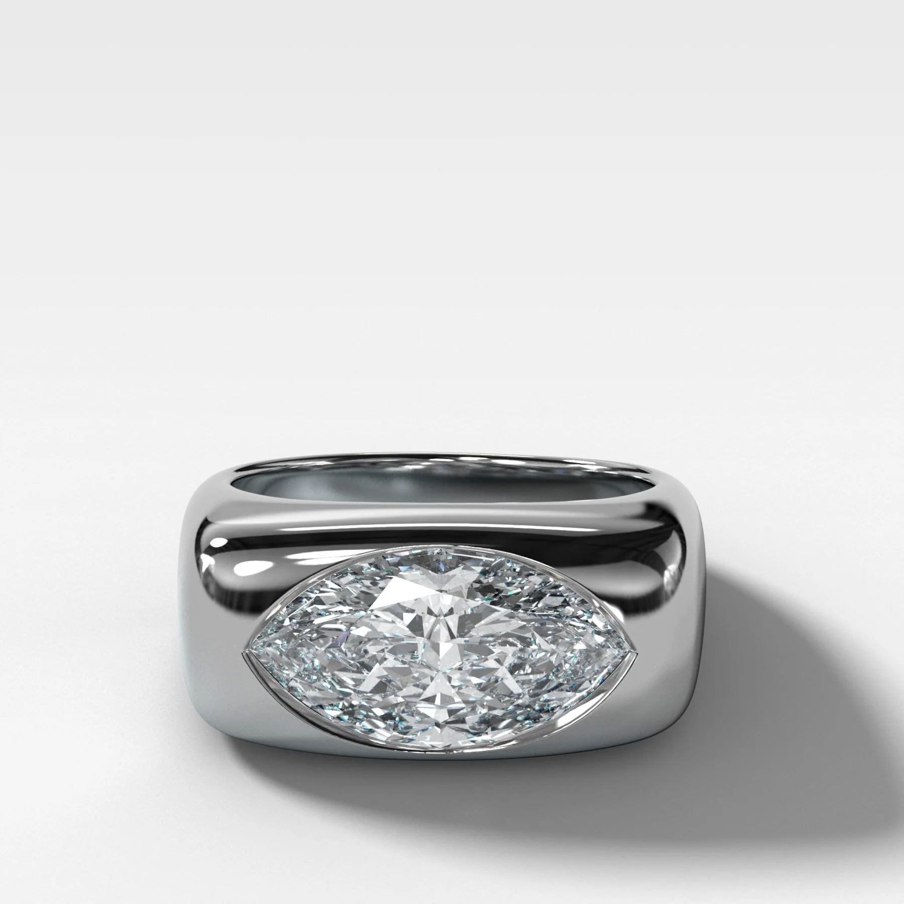 Burnished Solitaire Engagement Ring with Marquise Cut Diamond - Image 2