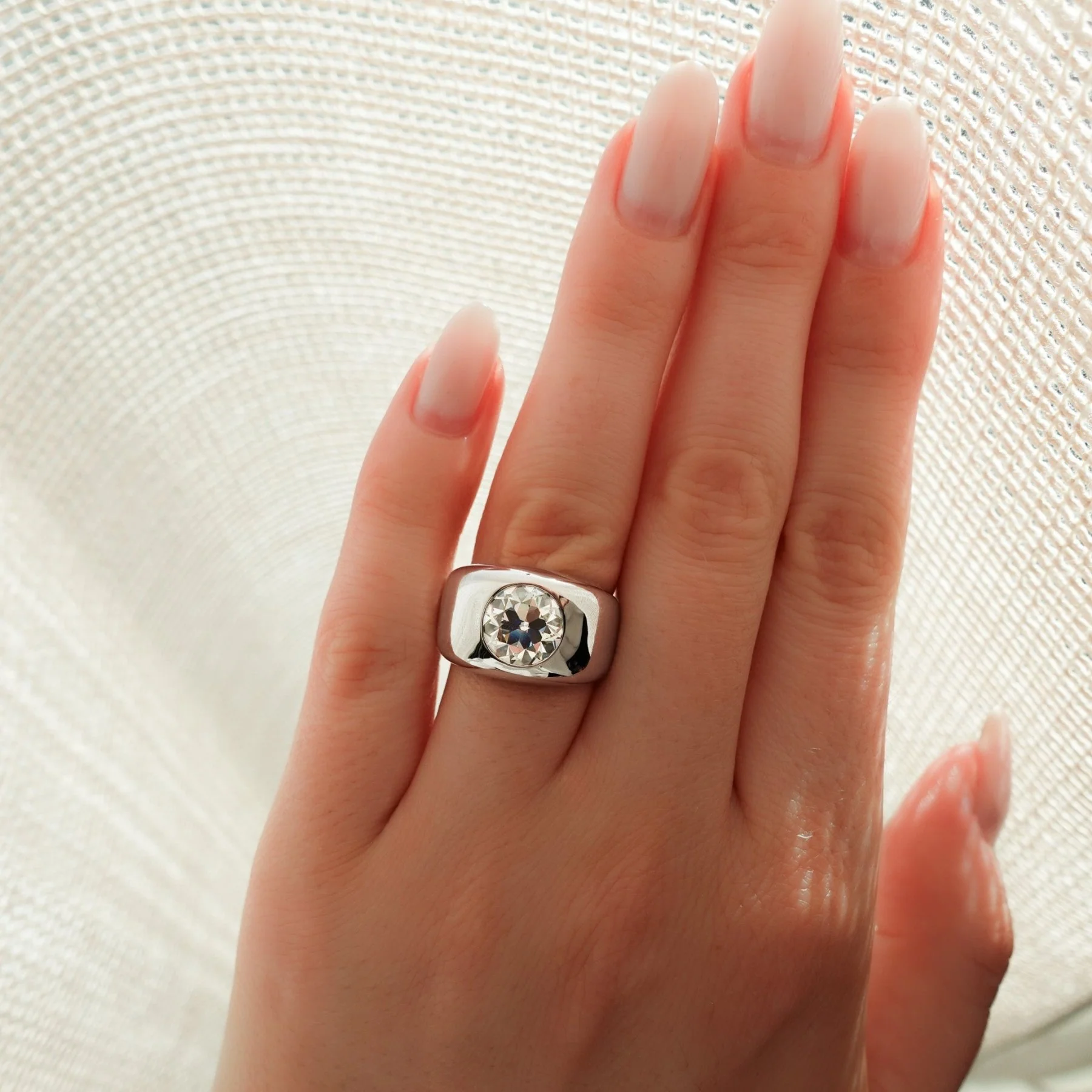 Burnished Solitaire Engagement Ring with Old Euro Cut Diamond - Image 2