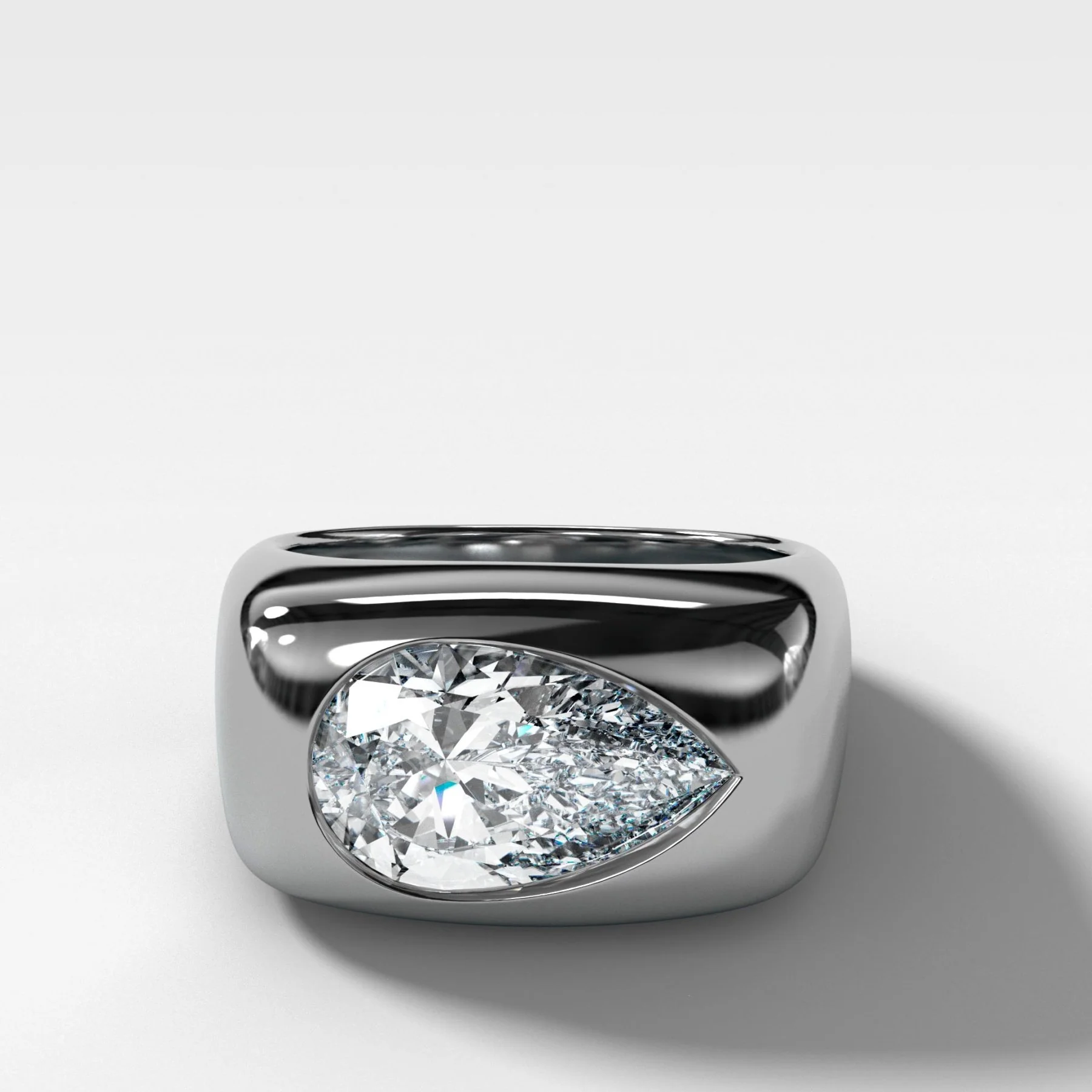 Burnished Solitaire Engagement Ring with Pear Cut Diamond - Image 2