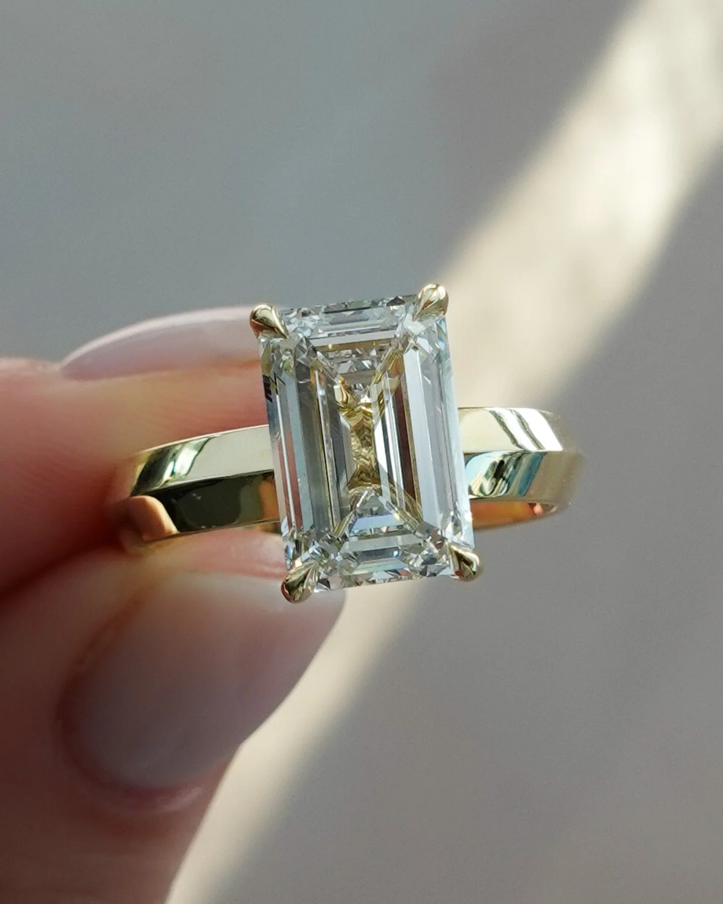 Butter Knife Solitaire Engagement Ring With Emerald Cut Diamond - Image 3