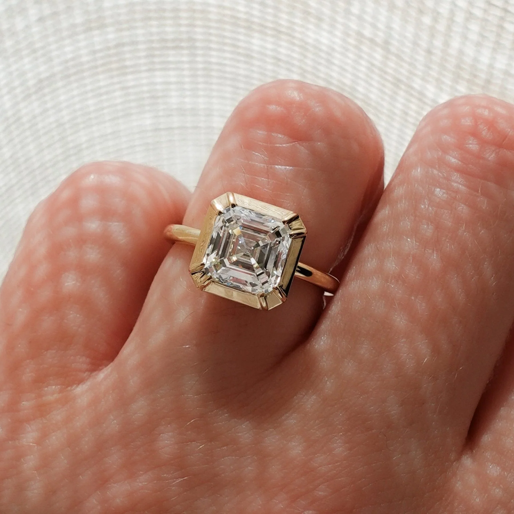 Button Back Engagement Ring set with 3.21ct Lab Grown Asscher Cut Diamond - Image 4