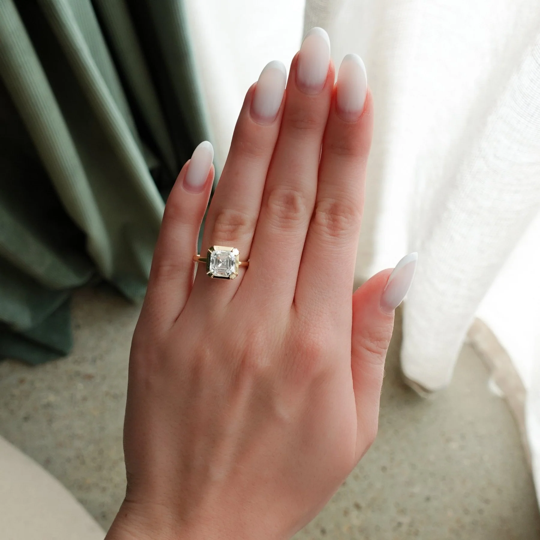 Button Back Solitaire Engagement Ring With an Asscher Cut Diamond - Image 3