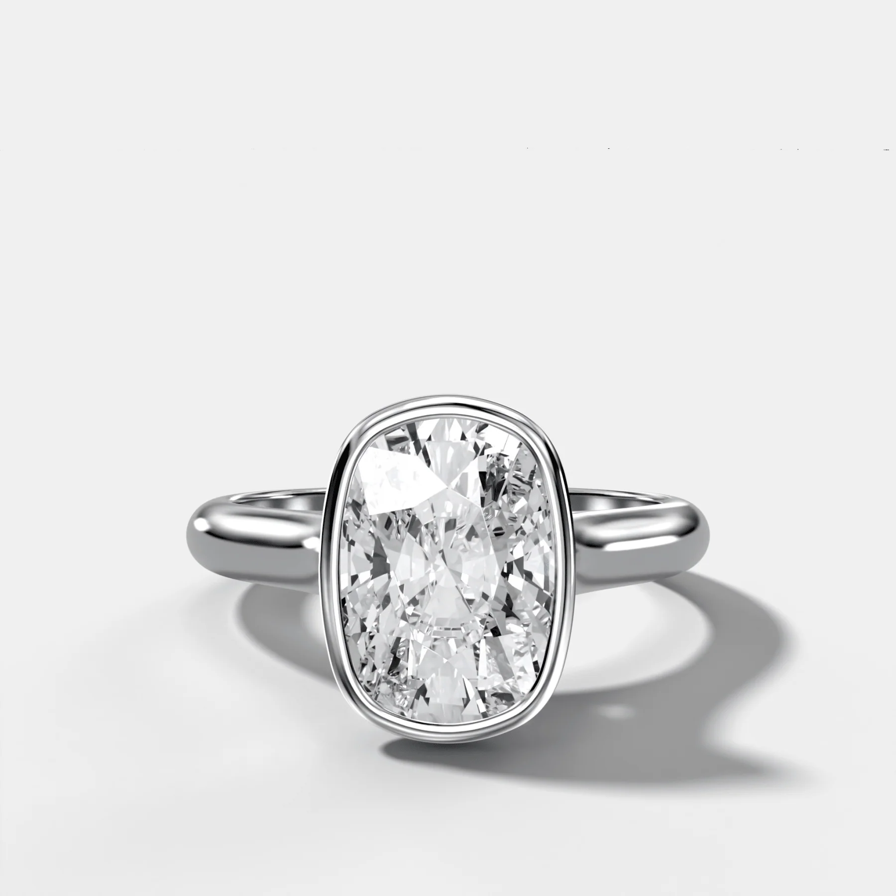 Cathedral Bezel Set Solitaire Engagement Ring With Elongated Cushion Diamond - Image 3