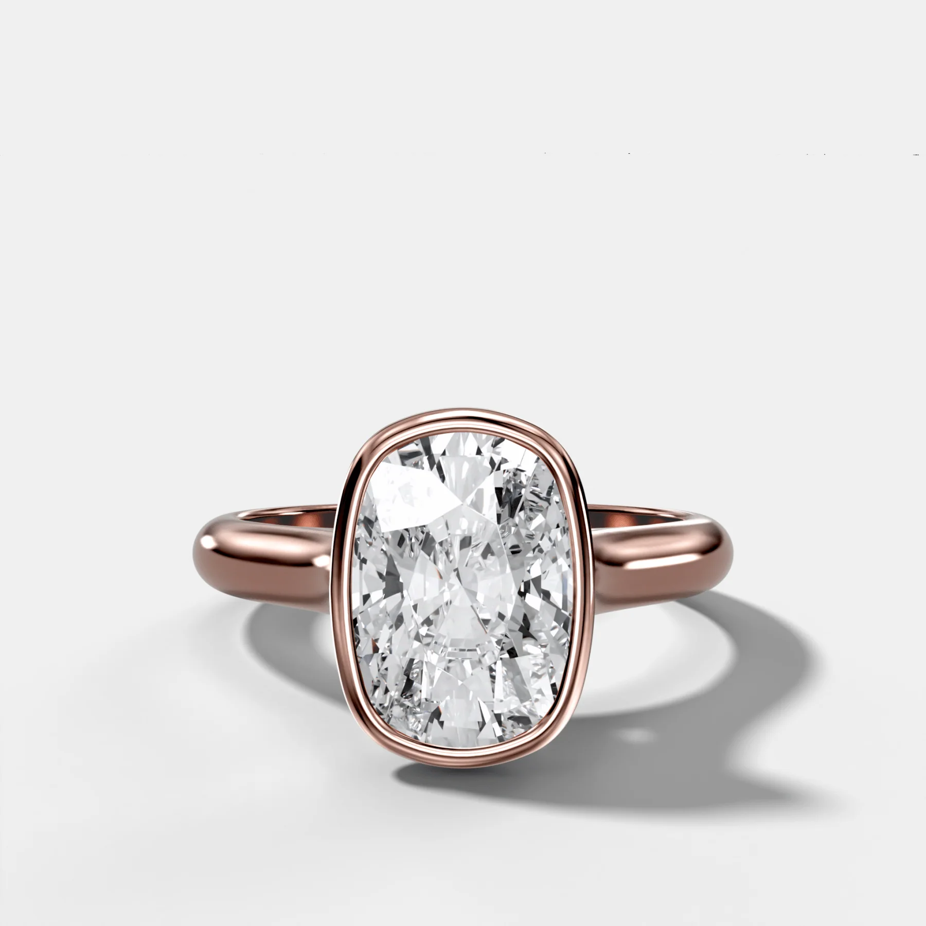 Cathedral Bezel Set Solitaire Engagement Ring With Elongated Cushion Diamond - Image 4