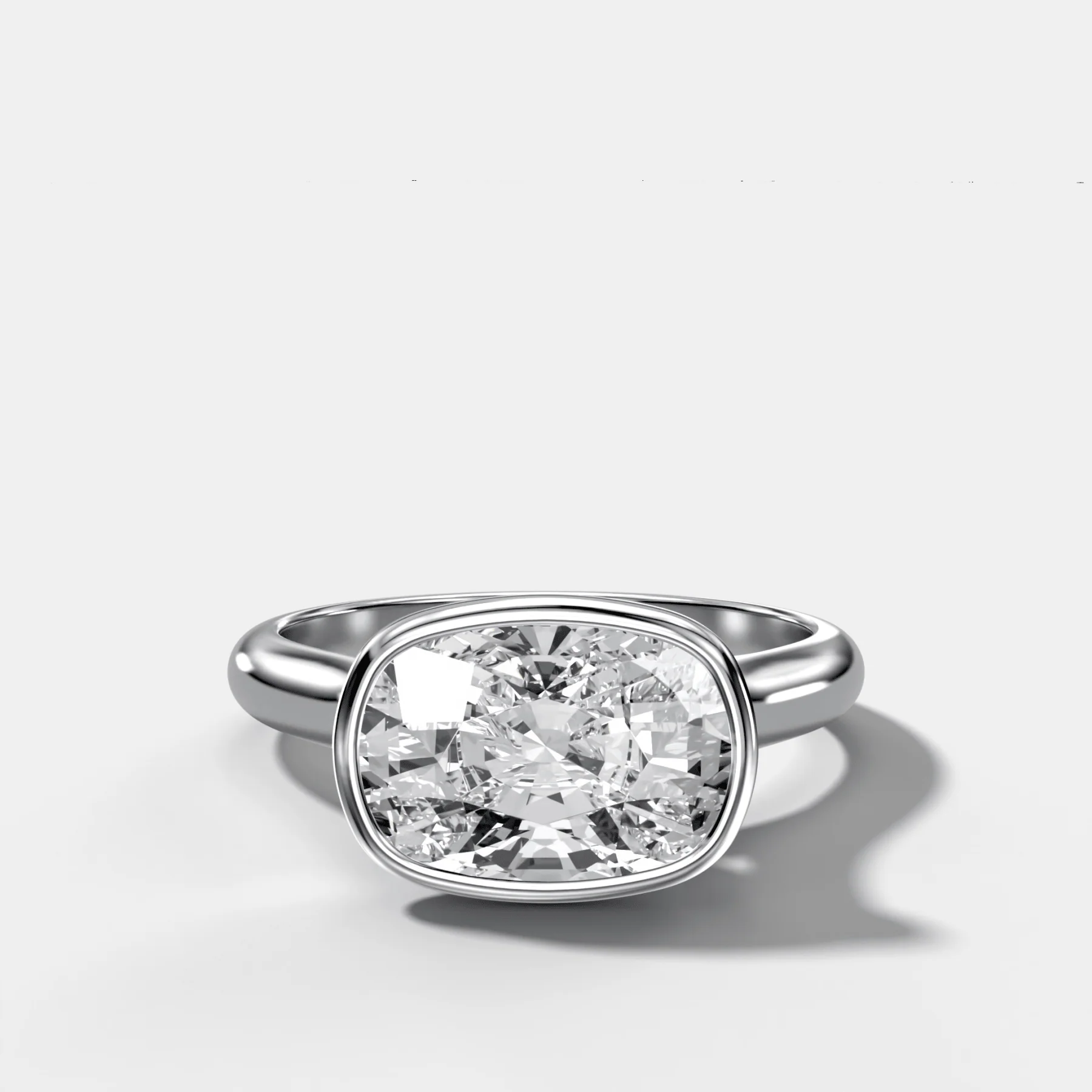 Cathedral Bezel Set Solitaire Engagement Ring With Elongated Cushion Diamond (East West) - Image 3