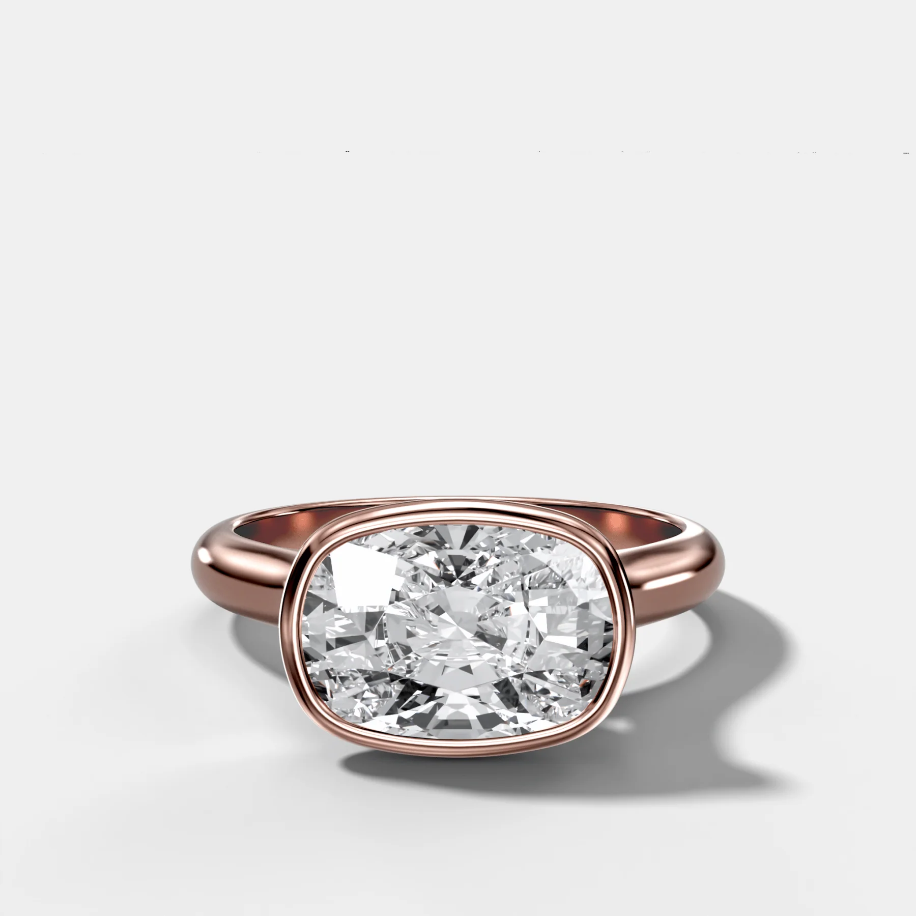 Cathedral Bezel Set Solitaire Engagement Ring With Elongated Cushion Diamond (East West) - Image 4