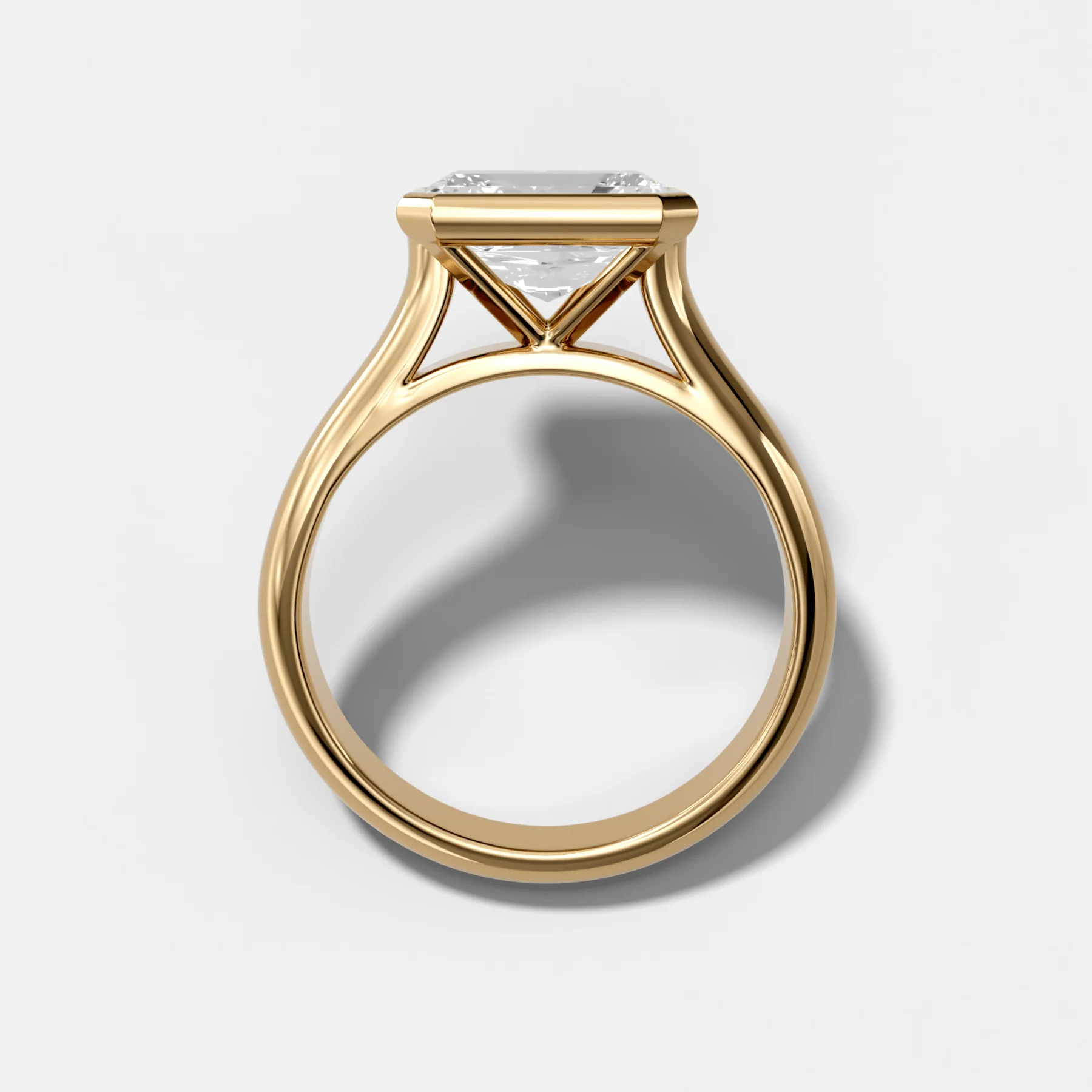 Cathedral Bezel Set Solitaire Engagement Ring With Elongated Radiant Diamond (East West) - Image 2