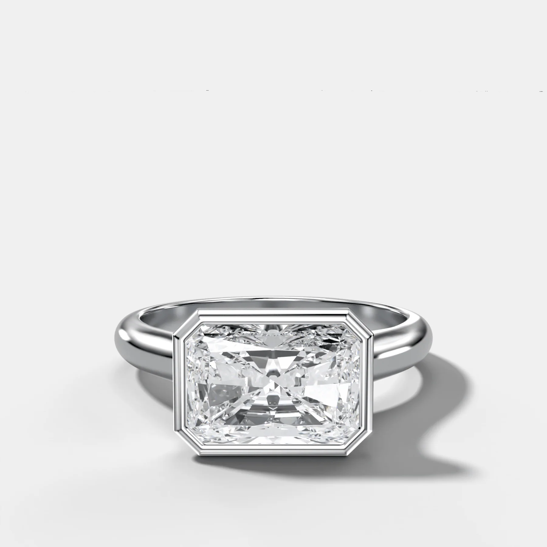 Cathedral Bezel Set Solitaire Engagement Ring With Elongated Radiant Diamond (East West) - Image 3