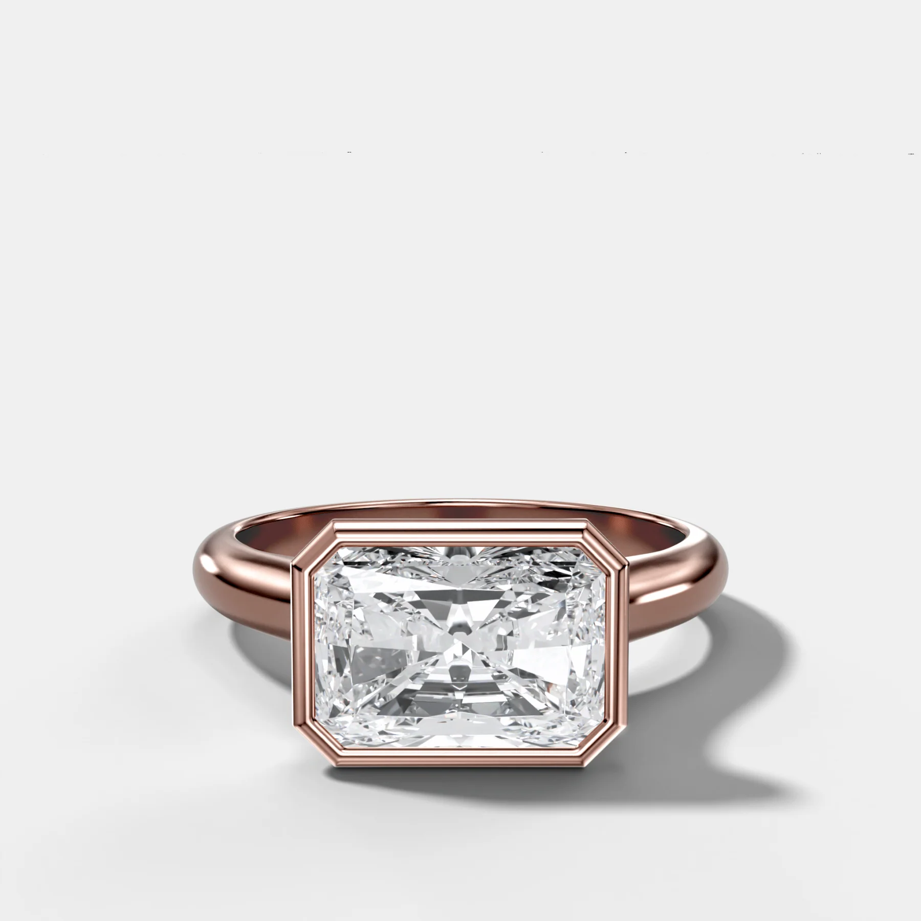 Cathedral Bezel Set Solitaire Engagement Ring With Elongated Radiant Diamond (East West) - Image 4
