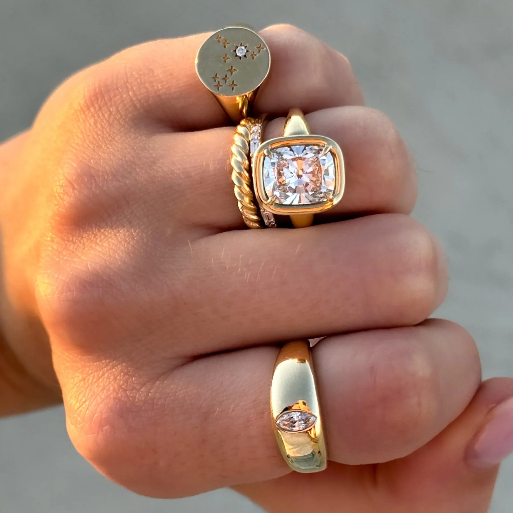 Chunky Burnished Ring with a Marquise Cut - Image 5