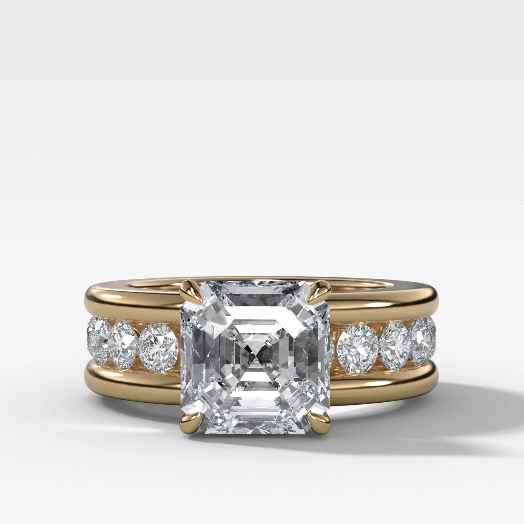 Chunky Channel Set Engagement Ring with Asscher Cut Diamond