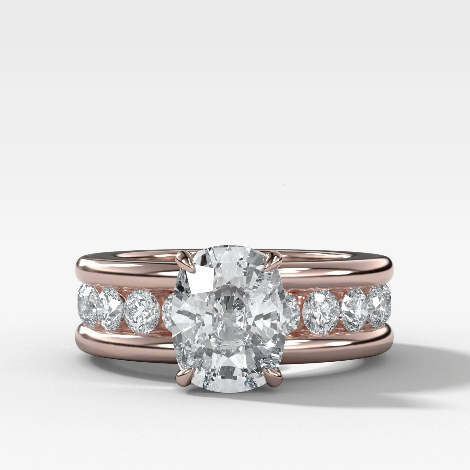 Chunky Channel Set Engagement Ring with Elongated Cushion Cut Diamond - Image 5