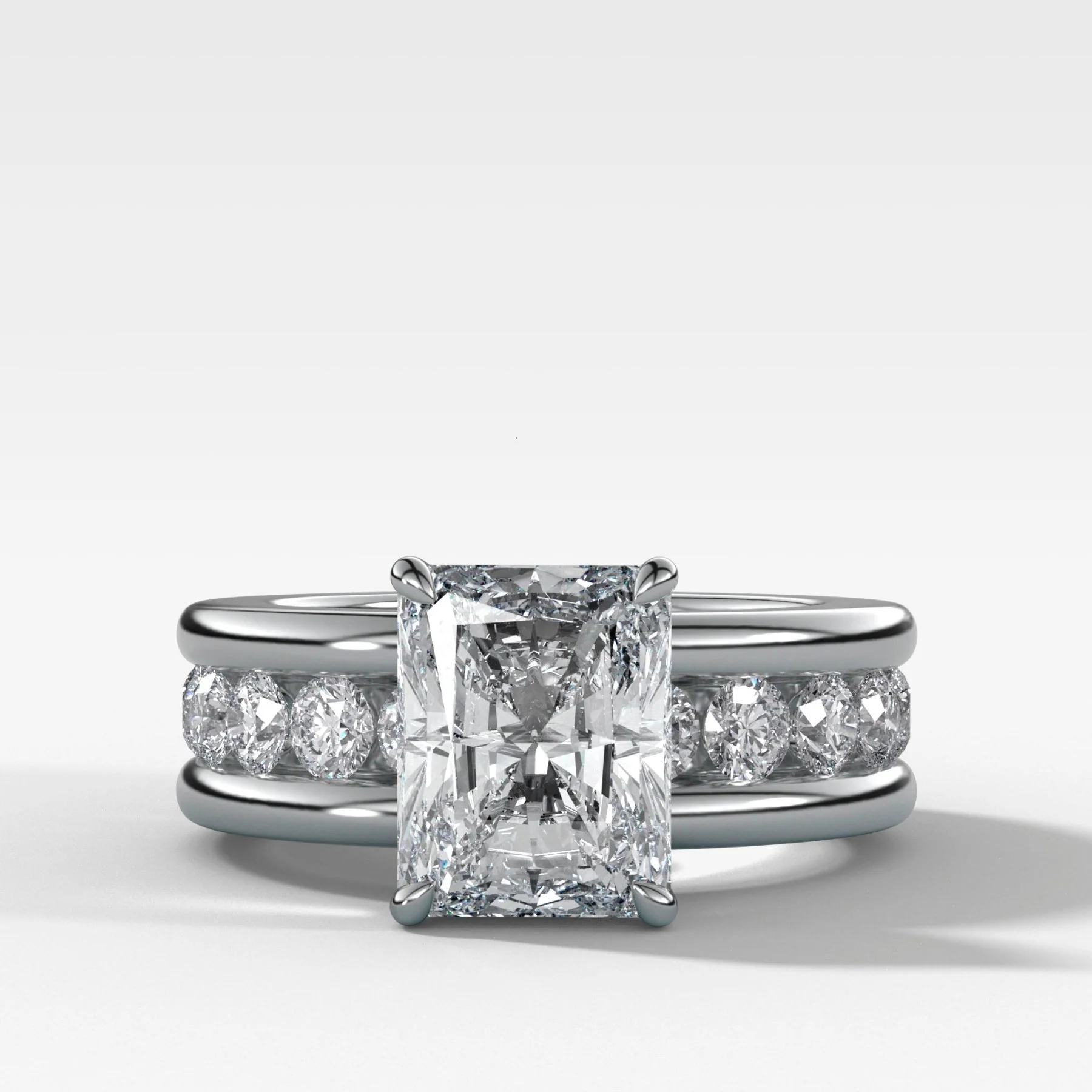Chunky Channel Set Engagement Ring with Elongated Radiant Cut Diamond - Image 3