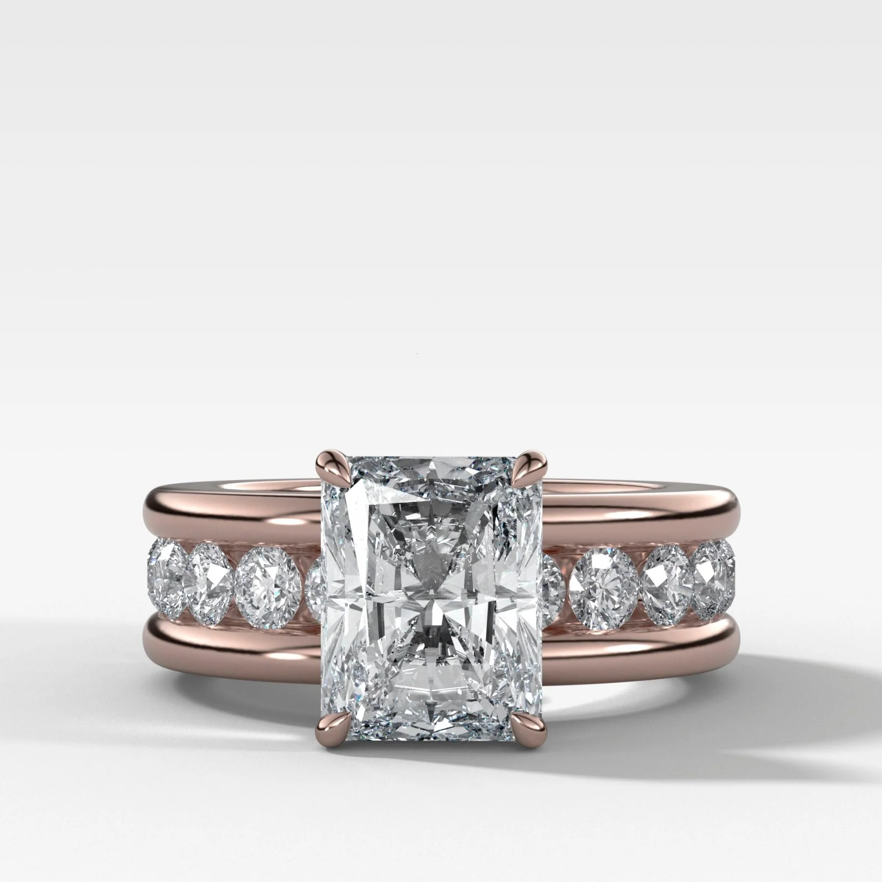 Chunky Channel Set Engagement Ring with Elongated Radiant Cut Diamond - Image 4