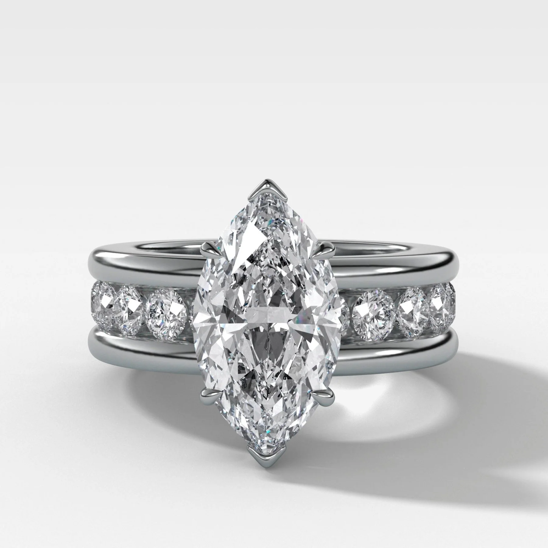 Chunky Channel Set Engagement Ring with Marquise Cut Diamond - Image 3