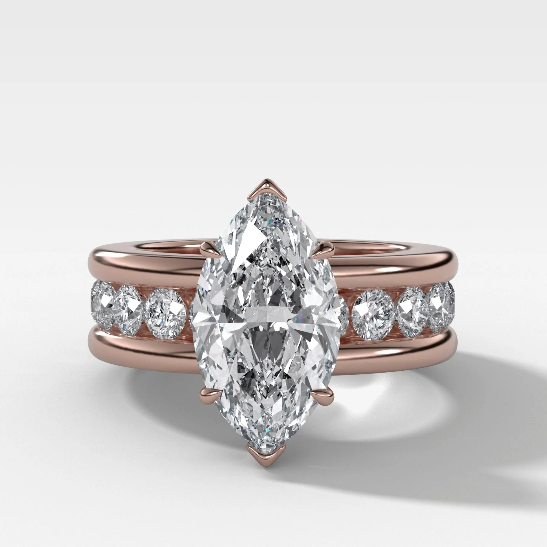 Chunky Channel Set Engagement Ring with Marquise Cut Diamond - Image 4