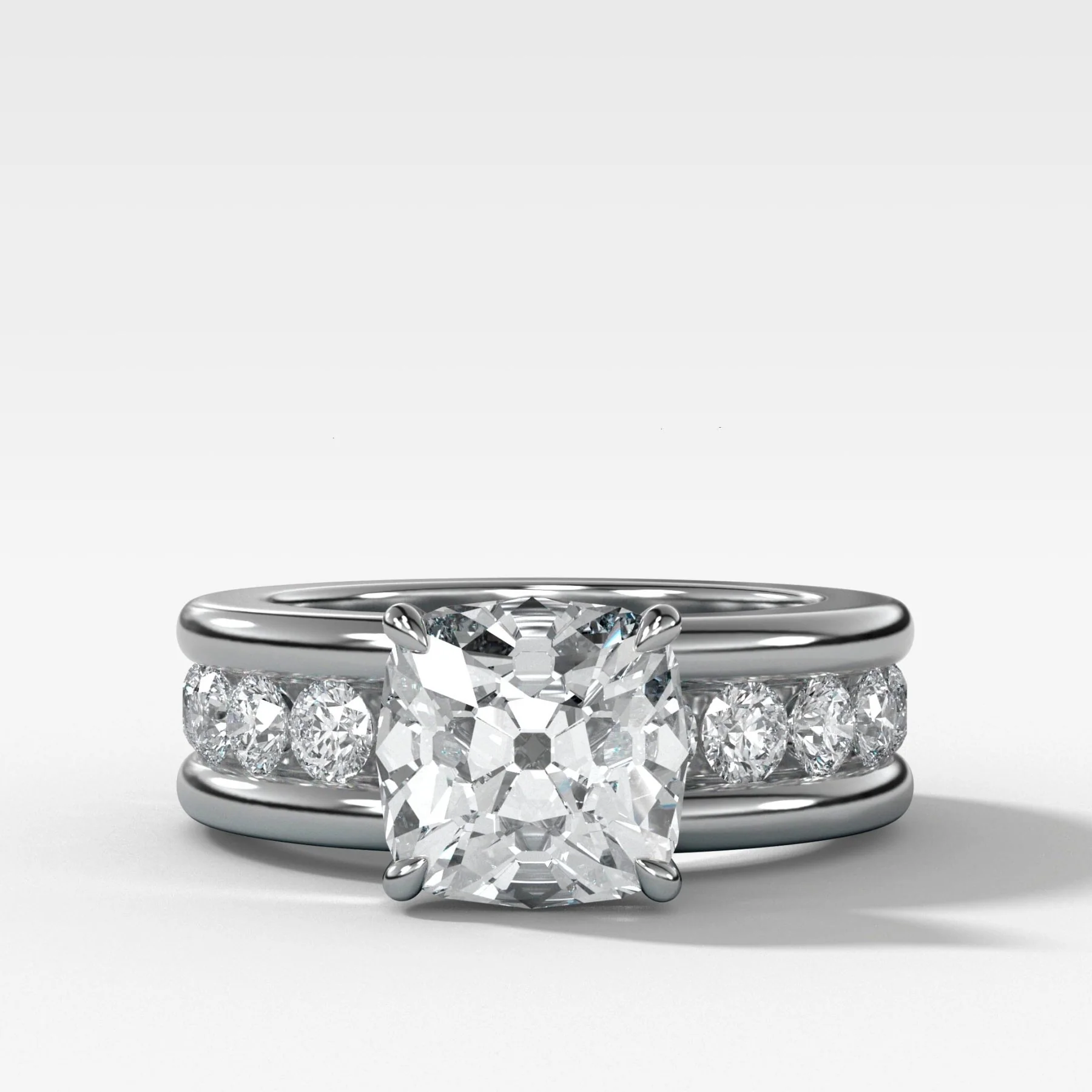 Chunky Channel Set Engagement Ring with Old Mine Cut Diamond - Image 3