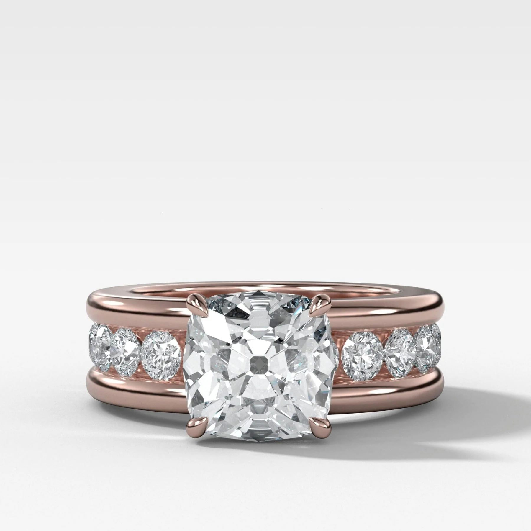 Chunky Channel Set Engagement Ring with Old Mine Cut Diamond - Image 4