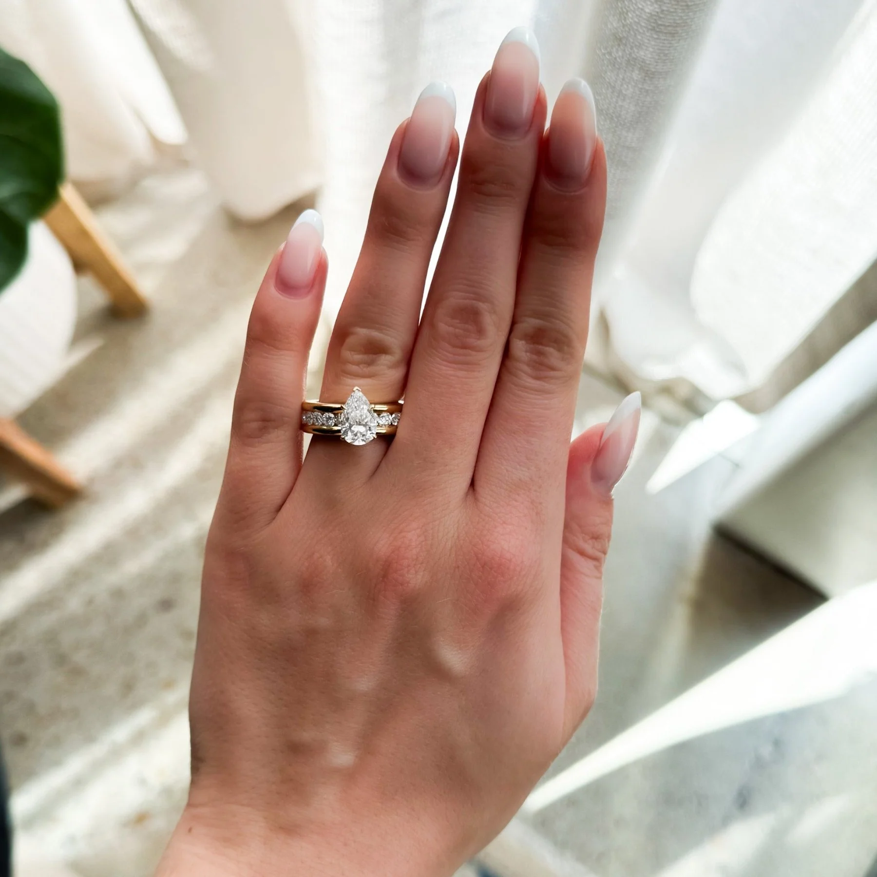 Chunky Channel Set Engagement Ring with Pear Cut Diamond - Image 3