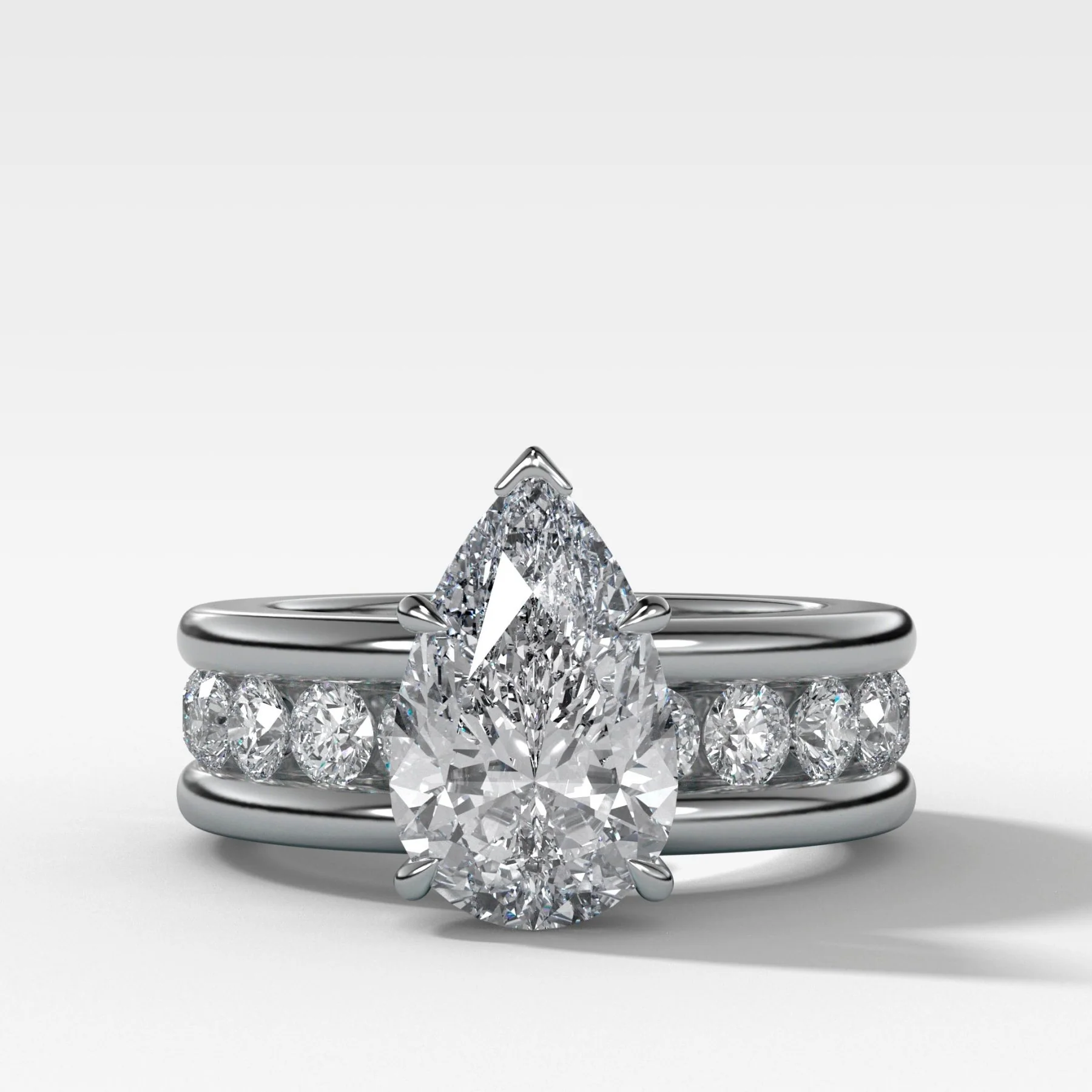 Chunky Channel Set Engagement Ring with Pear Cut Diamond - Image 4