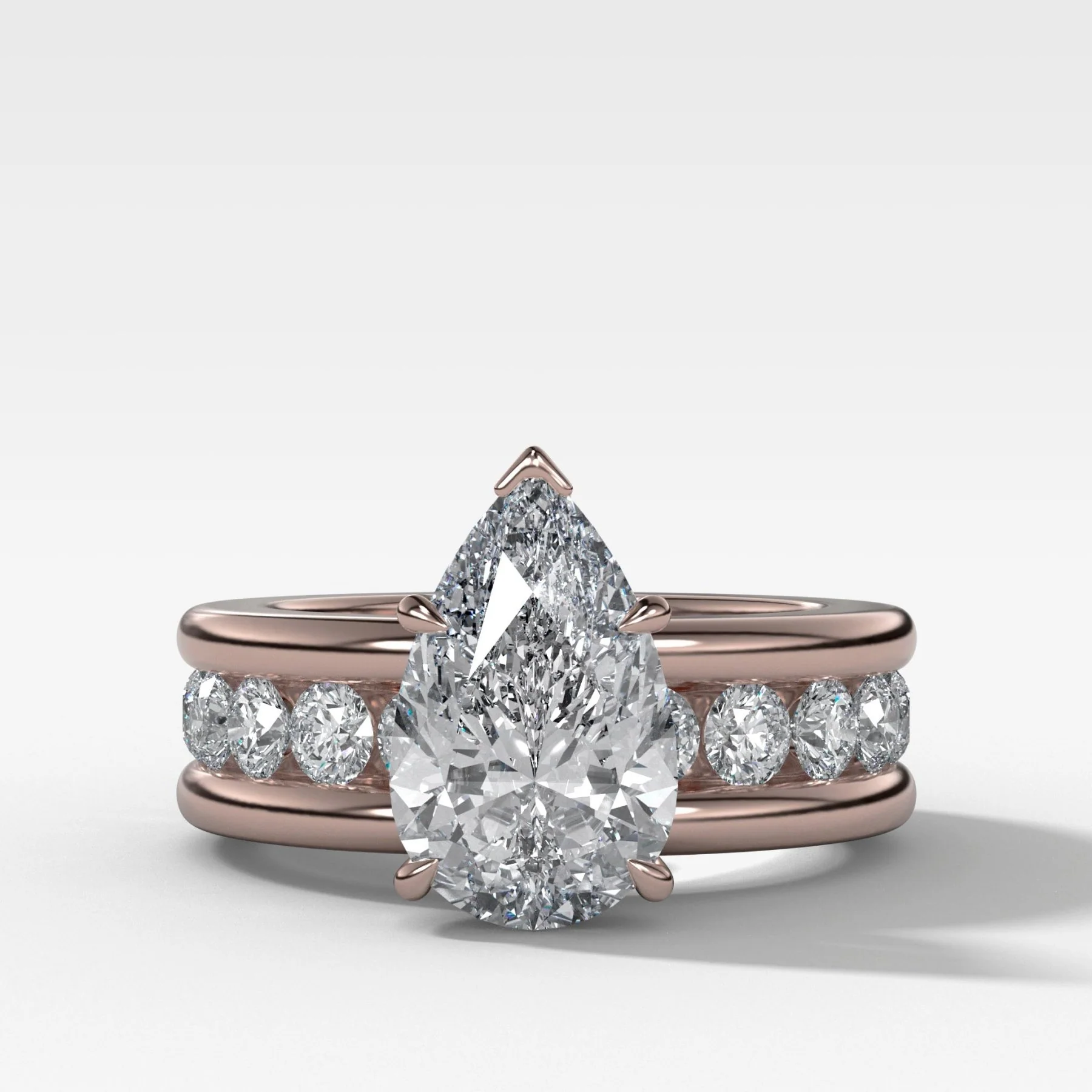 Chunky Channel Set Engagement Ring with Pear Cut Diamond - Image 5