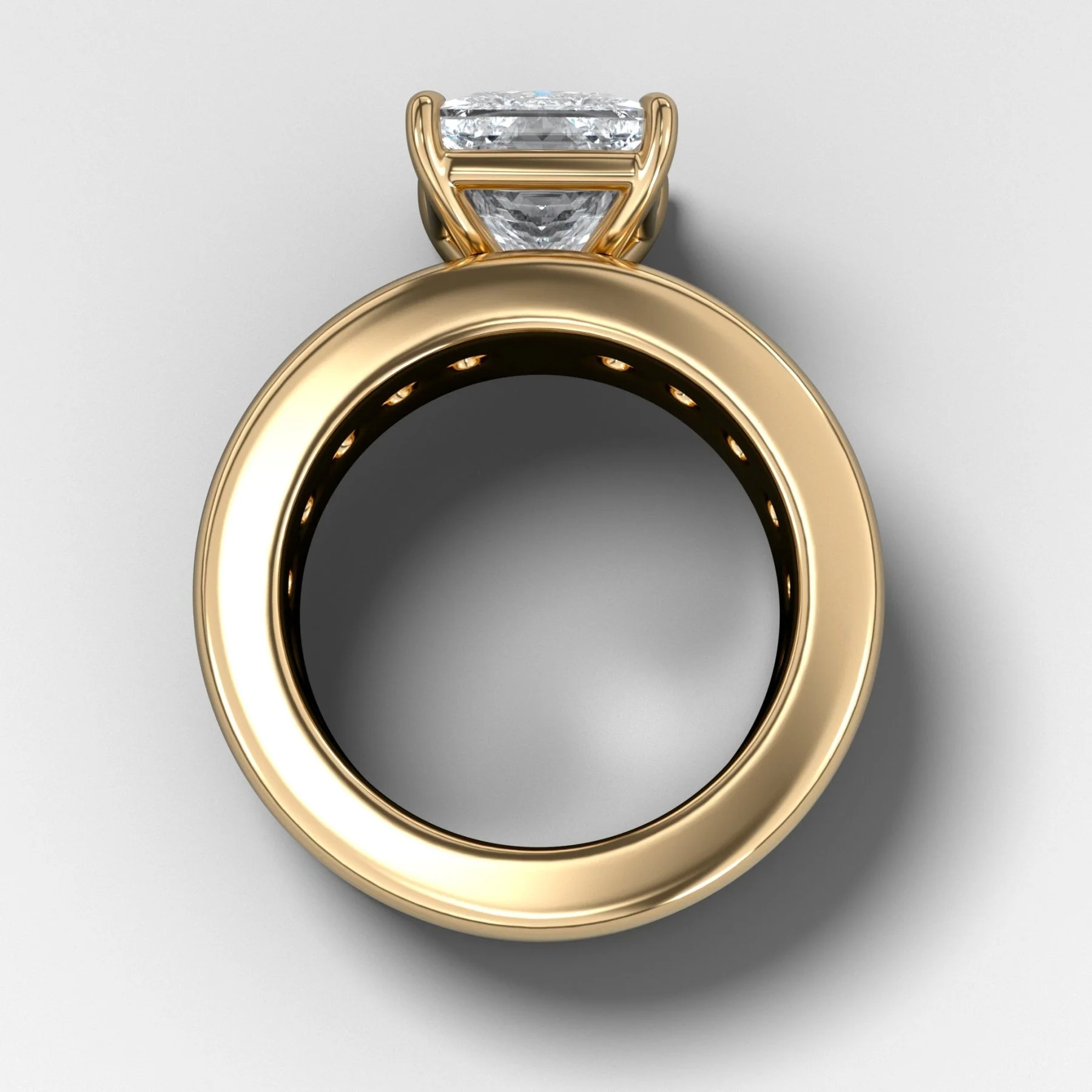 Chunky Channel Set Engagement Ring with Princess Cut Diamond - Image 2