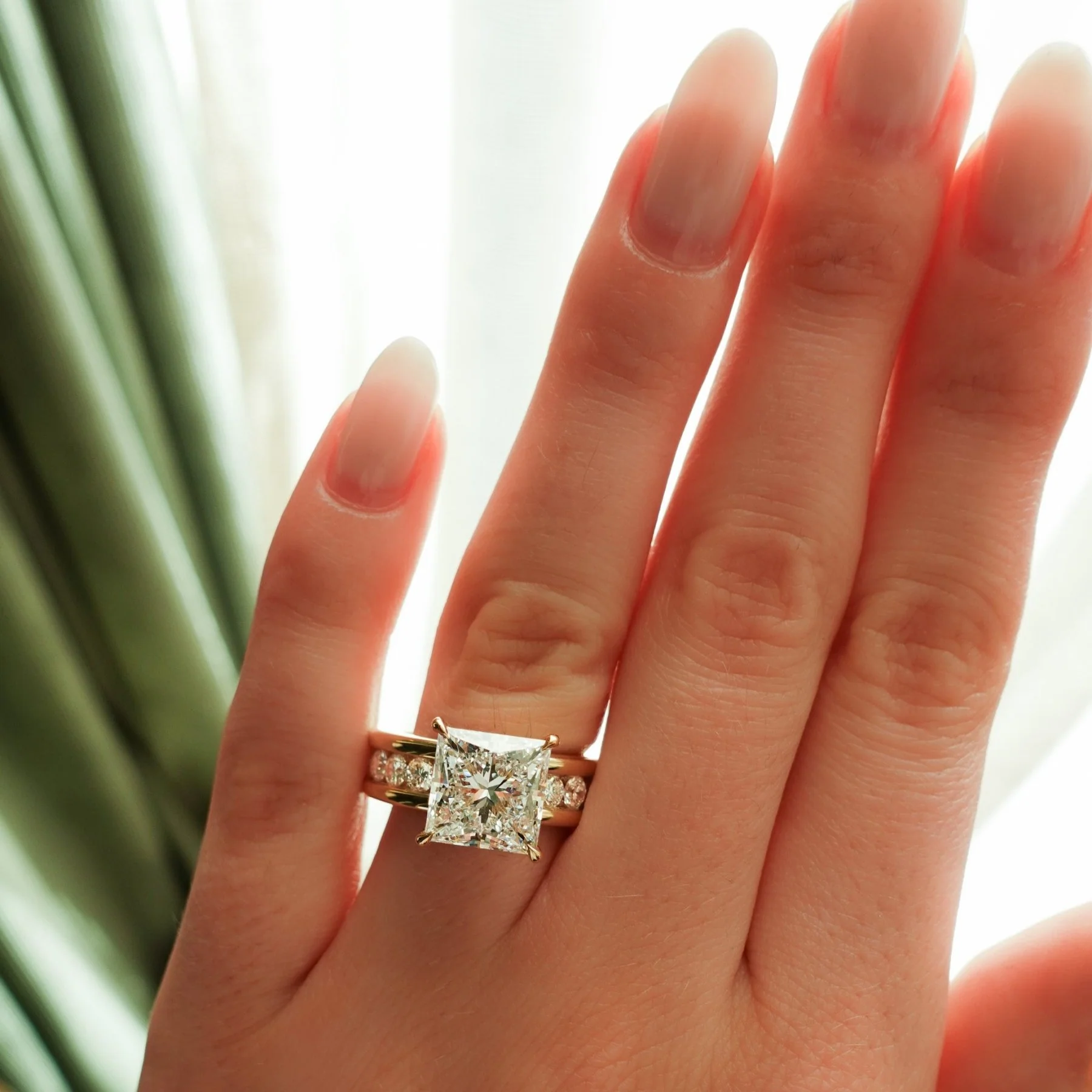 Chunky Channel Set Engagement Ring with Princess Cut Diamond - Image 3