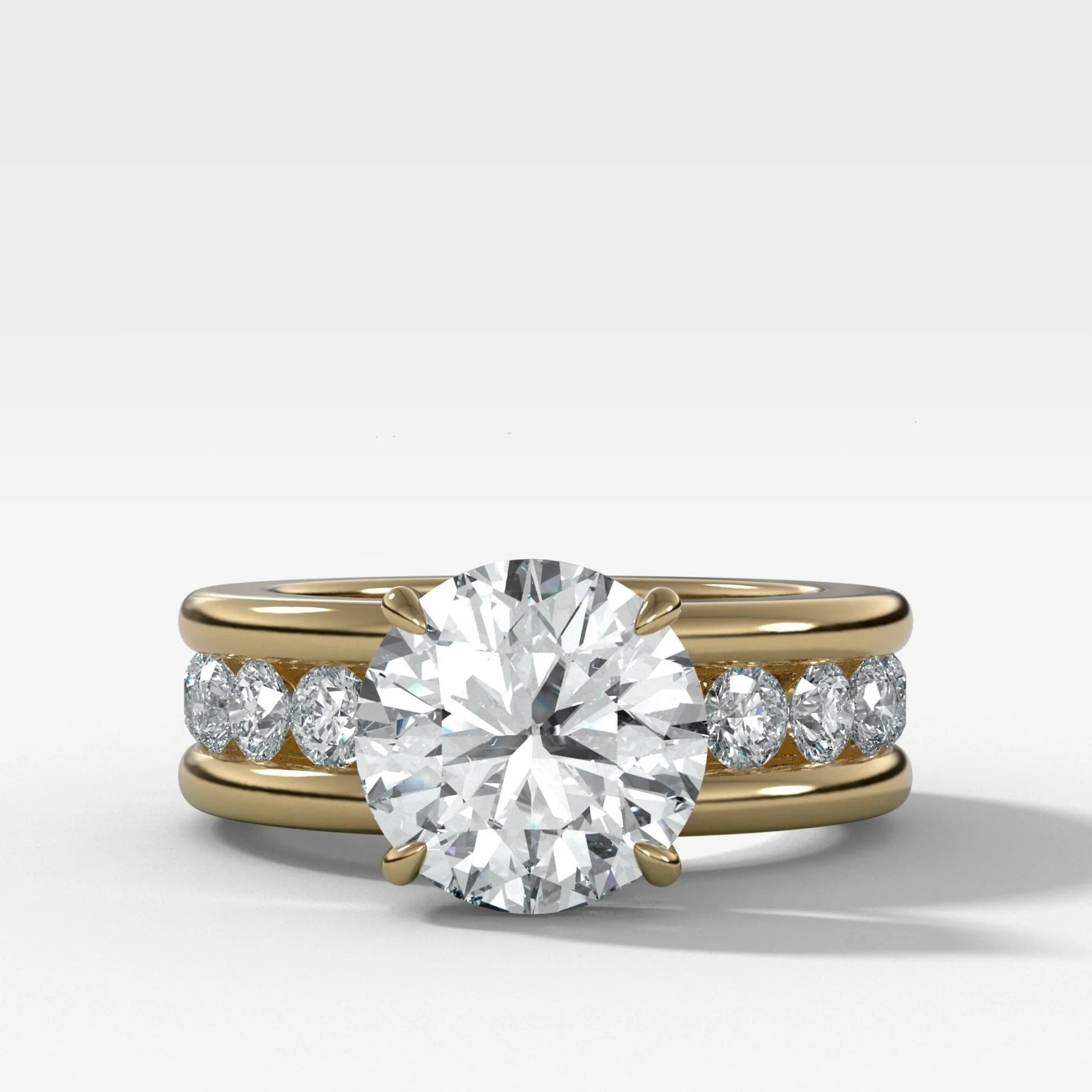 Chunky Channel Set Engagement Ring with Round Cut Diamond