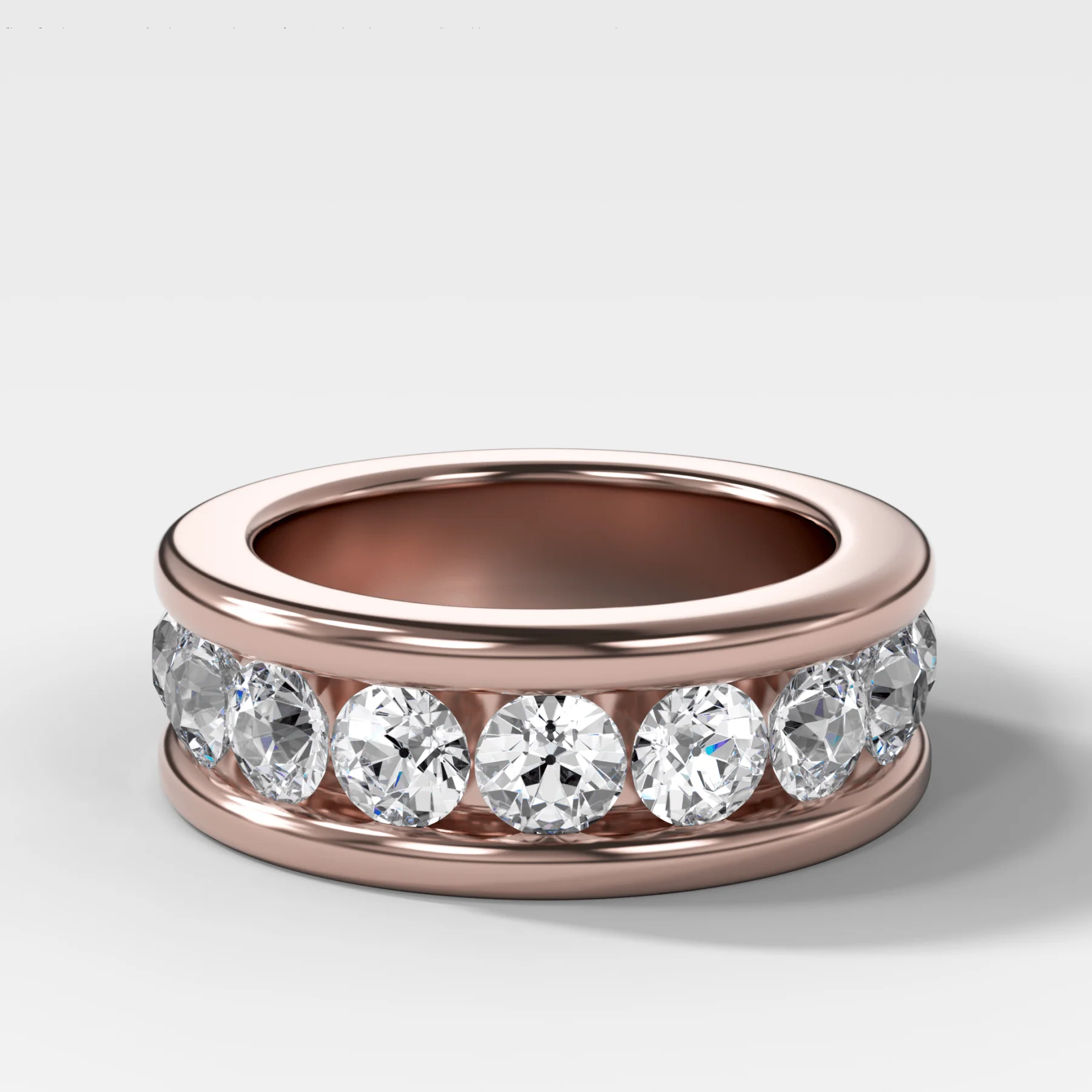 Chunky Channel Set Halfway Wedding band with Old Euro Cut Diamonds - Image 3